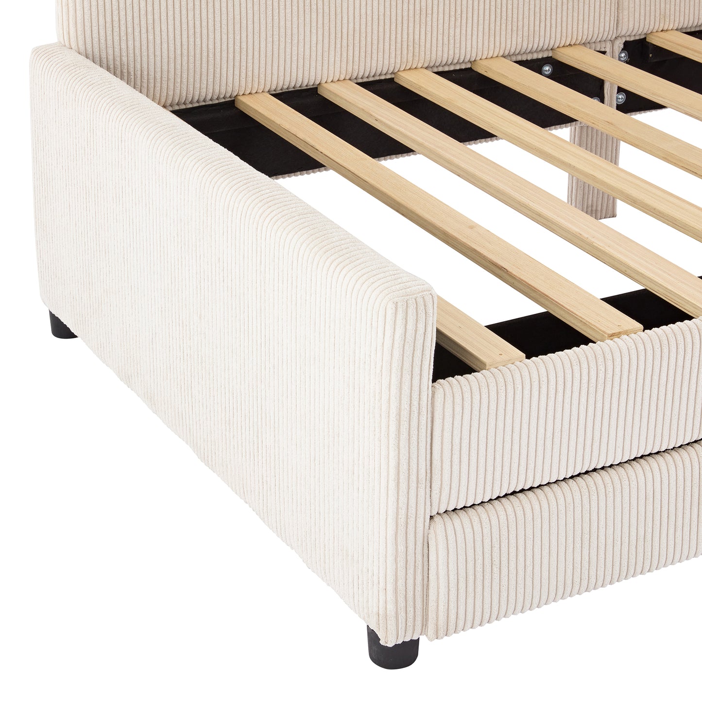 Melysen Twin Size L-Shaped Corduroy Daybed,Upholstered Bed Frame with  2 Storage Drawers