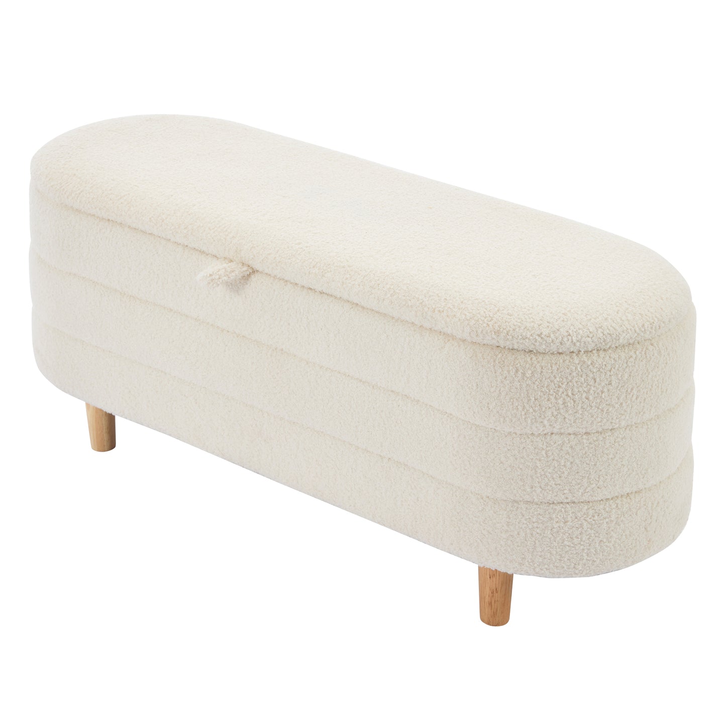 Melysen Elegant Upholstered Sherpa Fabric  Storage Ottoman with Wood Legs, Storage Bench for Bedroom, Living Room