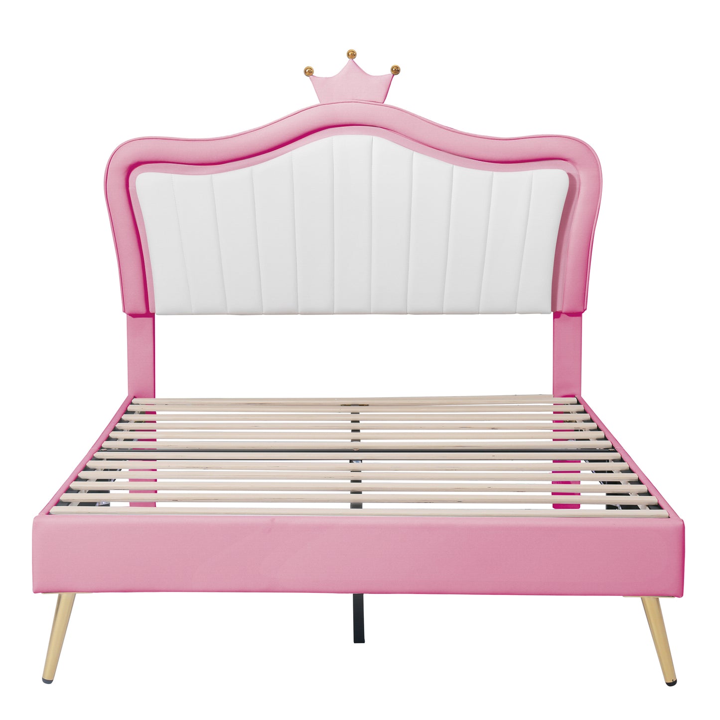 Melysen Full Size Upholstered Bed Frame with LED Lights,Modern Upholstered Princess Bed With Crown Headboard