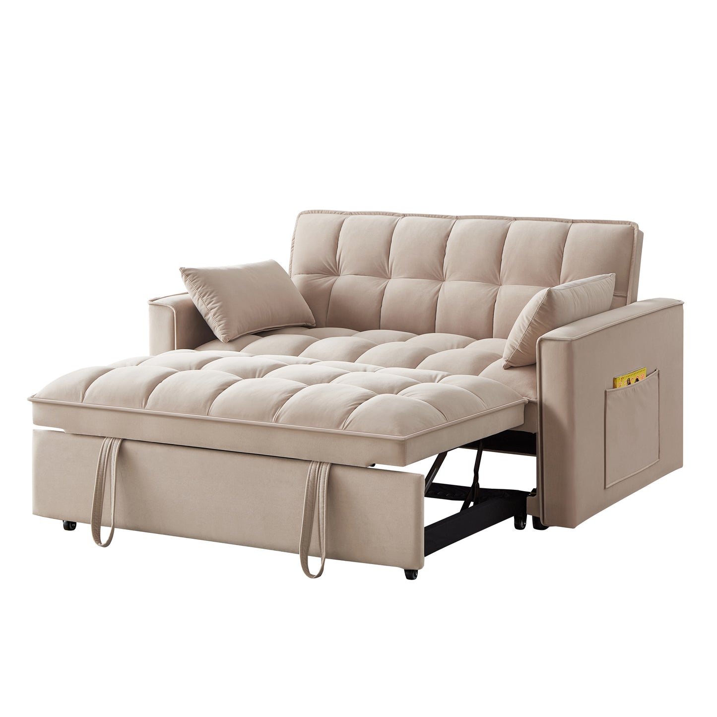 Melysen 4 in1 Loveseat Sofa Bed with Armrests & Storage Pockets, Multi-Function Tufted Pull-out Sofa Bed with Adjustable Backrest and Pillows, Convertible Loveseat Sofa Couchin