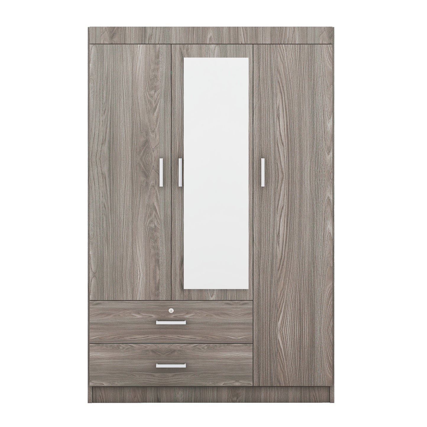 Melysen 3-Door Mirror Wardrobe with shelves, Gray