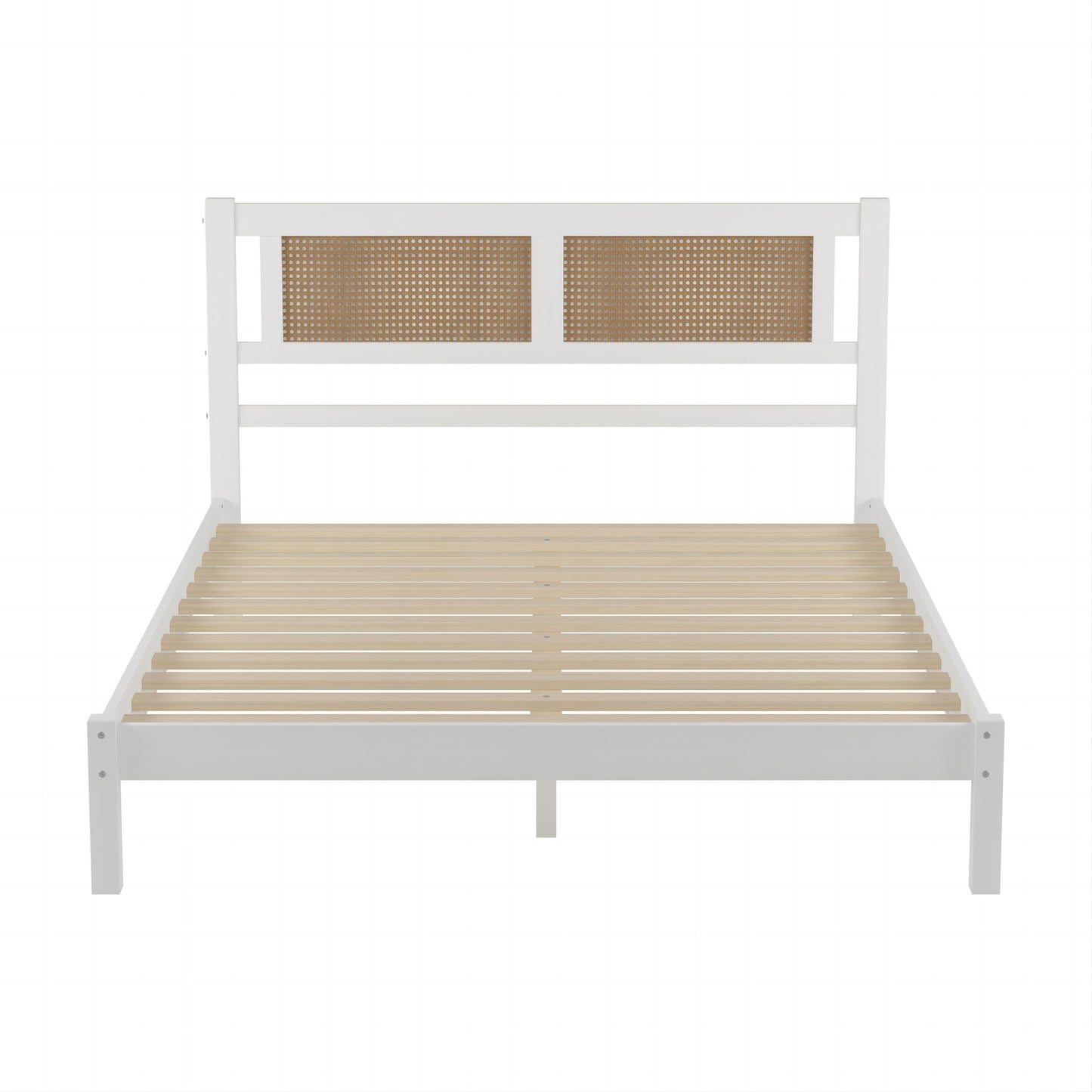 Melysen Queen Size Wood Platform Bed with Natural Rattan Headboard,Exquisite Elegance with Minimalist Charm for Bedroom