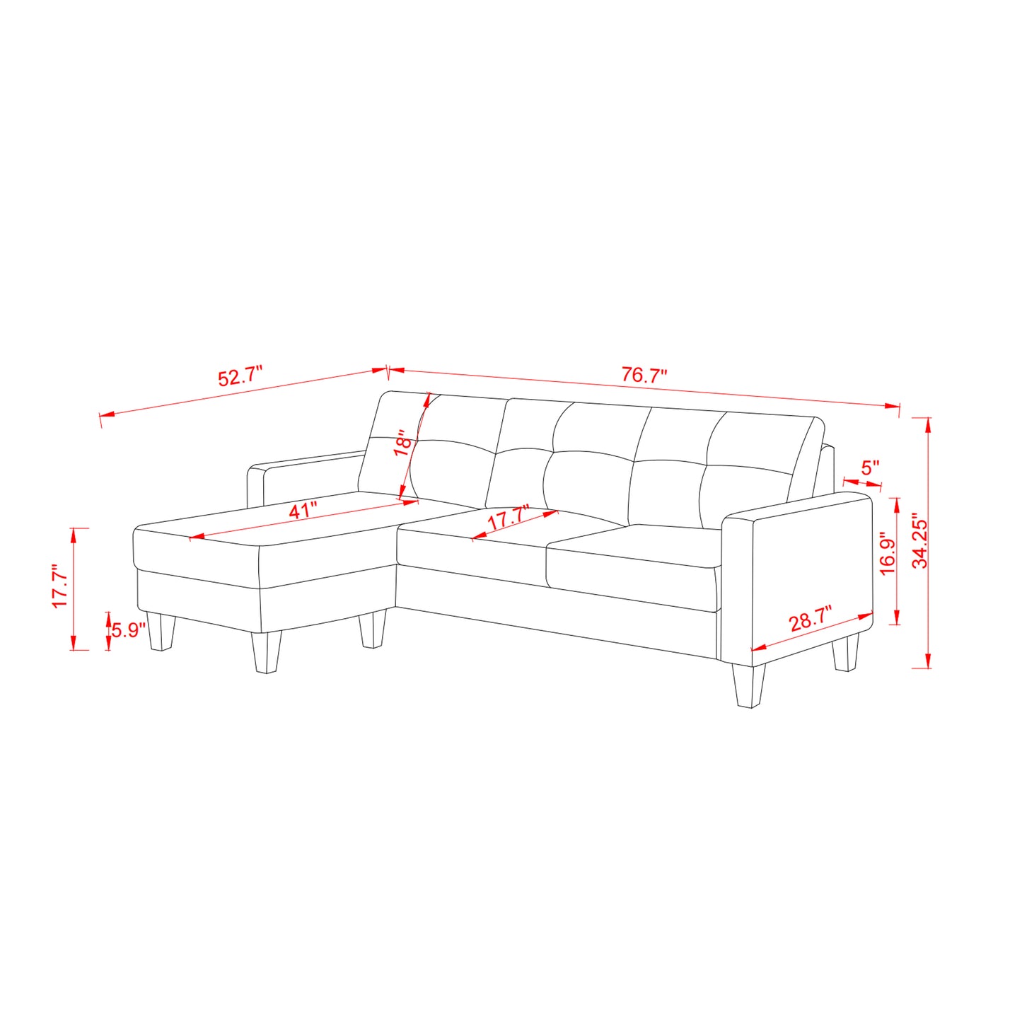 Melysen Living Room Furniture with Polyester Fabric L Shape Couch Corner Sofa for Small Space Beige