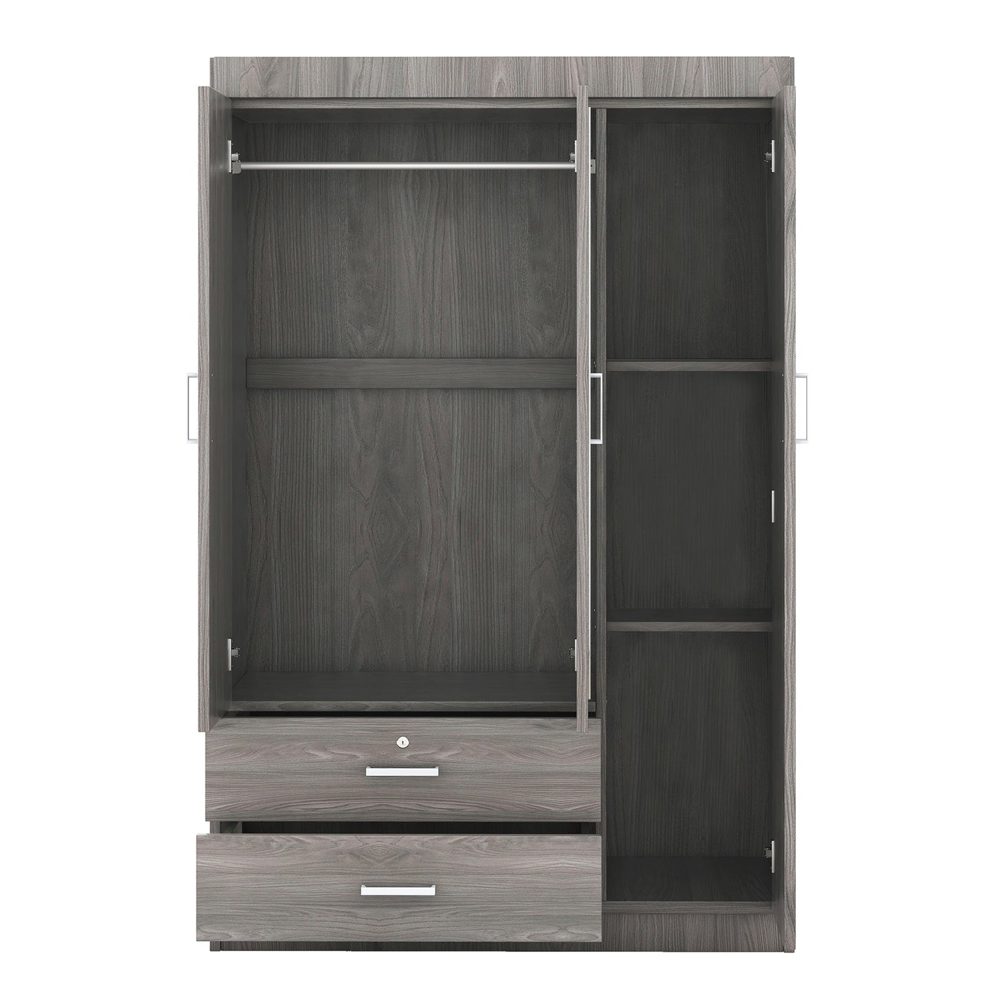 Melysen 3-Door Mirror Wardrobe with shelves, Gray