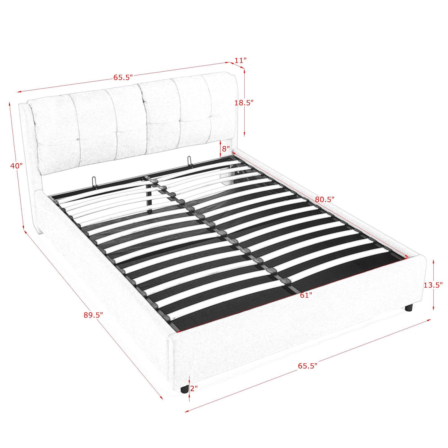 Melysen Queen Size Storage Upholstered Hydraulic Platform Bed with Integrated Headboard, Chenille Fabric