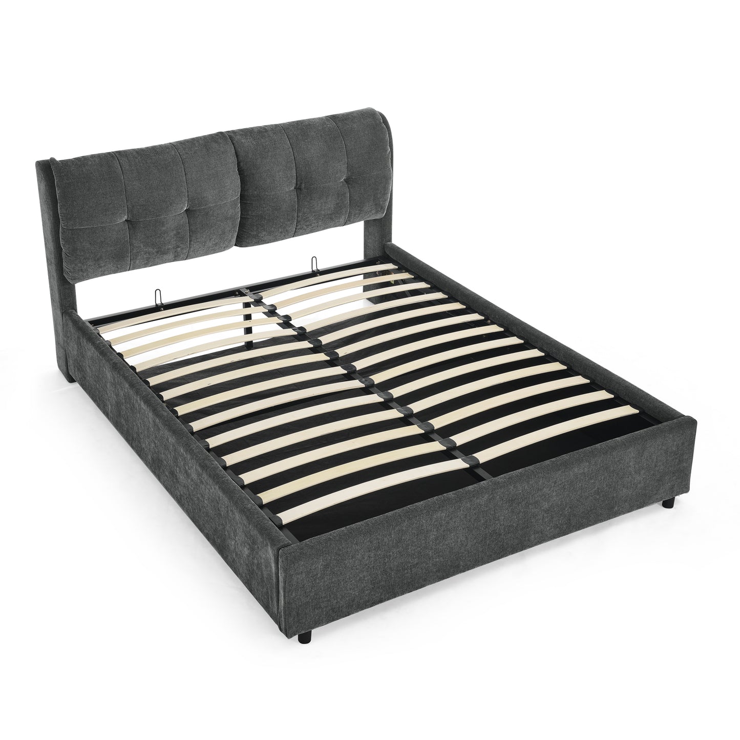 Melysen Queen Size Storage Upholstered Hydraulic Platform Bed with Integrated Headboard, Chenille Fabric