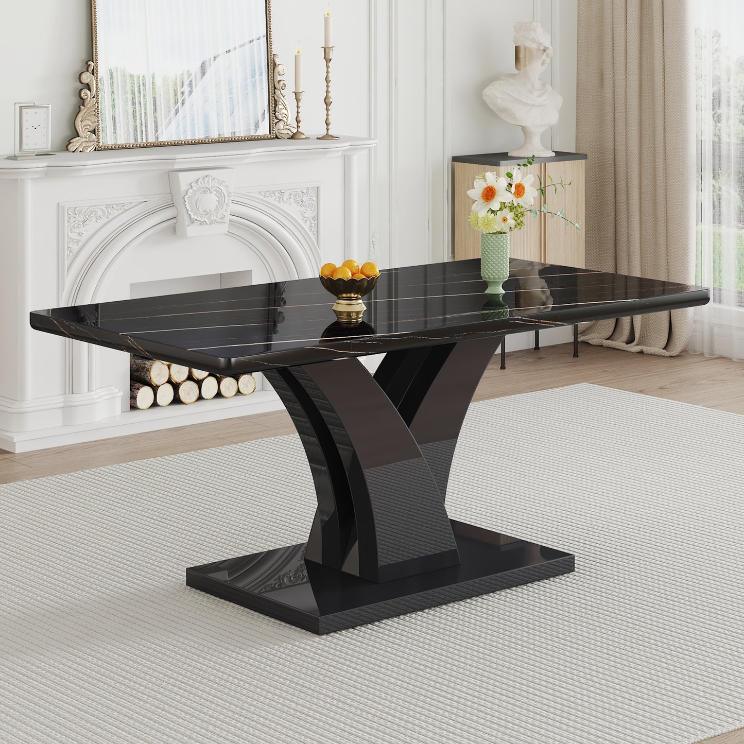 Melysen Modern Dining Table, Black Desktop and Black Mdf Leg Dining Table Are The Perfect Choice For Dinner, Conference, Home and office Decoration