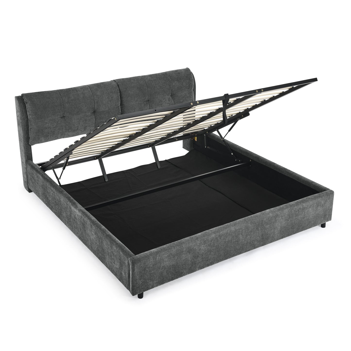 Melysen King Size Storage Upholstered Hydraulic Platform Bed with Integrated Headboard, Chenille Fabric