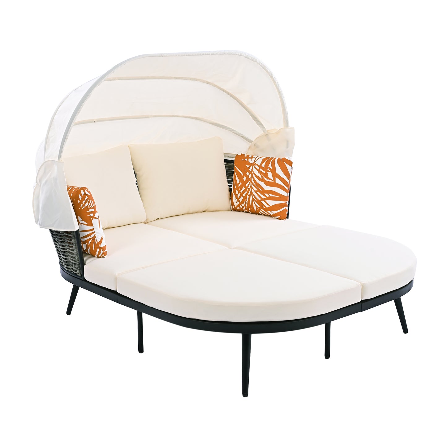 Melysen 74.8" L Patio Daybed with Retractable Canopy, Outdoor Rattan PE Wicker Back Loveseat Sofa Set with Throw Pillows and Cushions for Backyard, Poolside, Garden