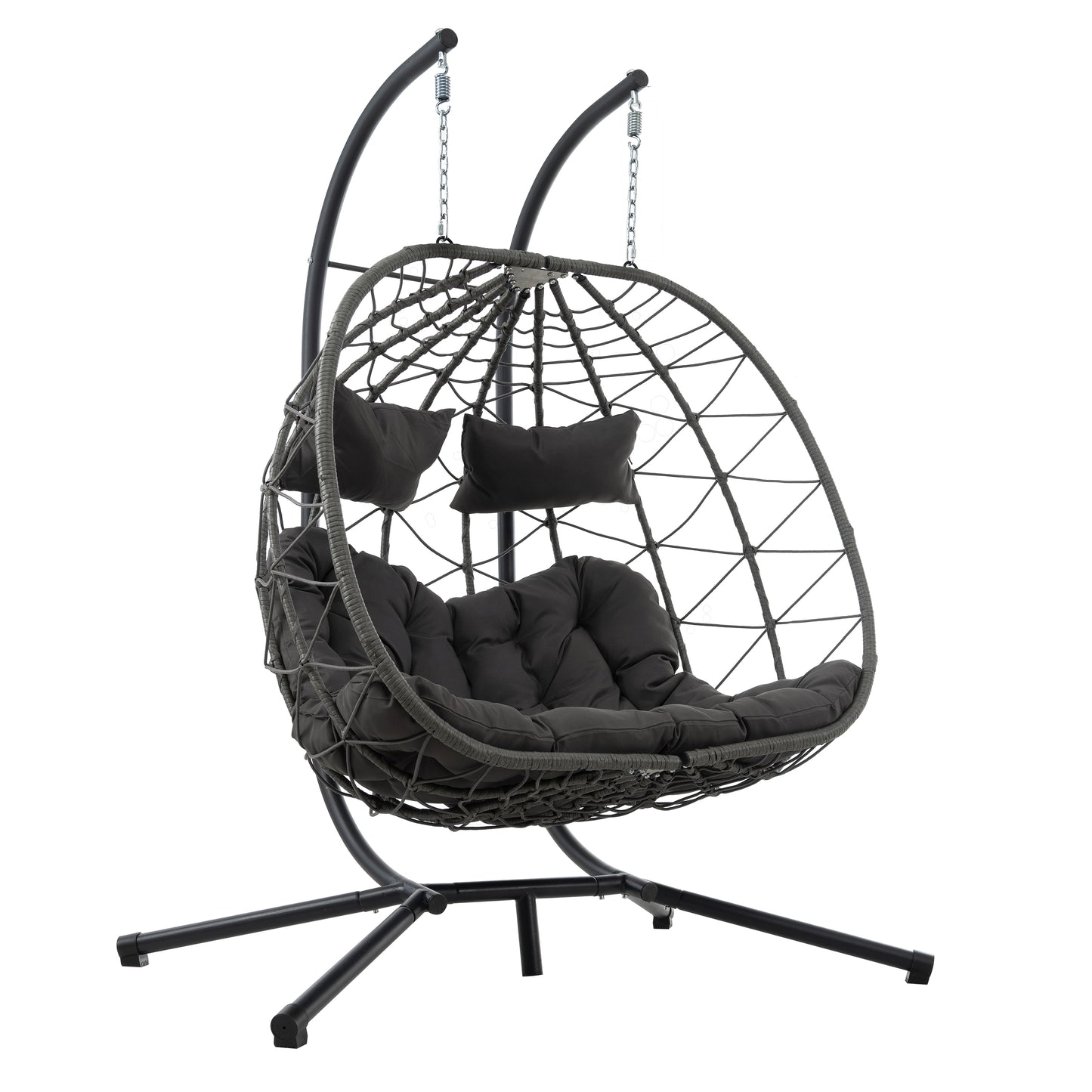 Melysen 2 Persons Egg Chair with Stand Indoor Outdoor Swing Chair Patio Wicker Hanging Egg Chair Hanging Basket Chair with Stand for Bedroom Living Room Balcony,Dark Gray