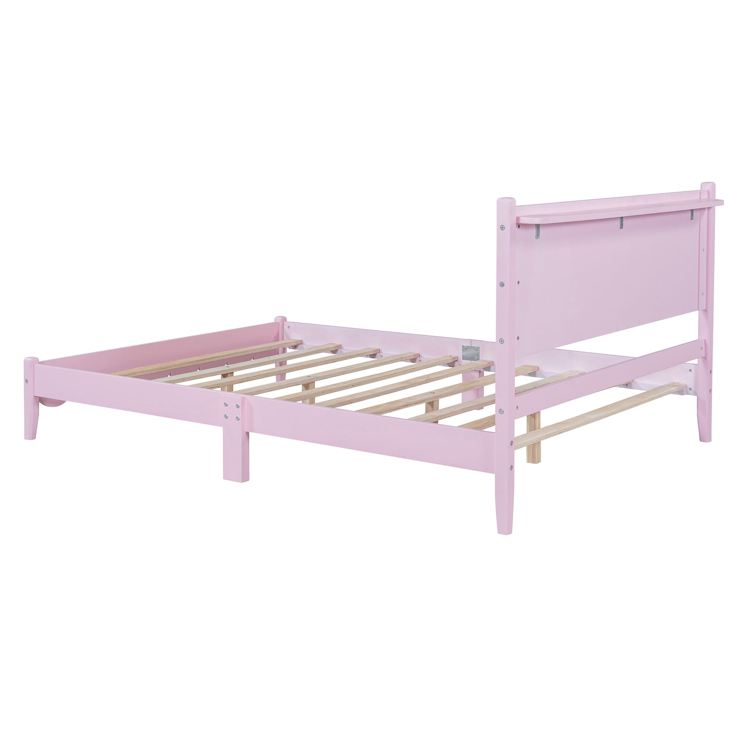 Melysen Full Size Wood Platform Bed Frame, Retro Style  Bed with Rectangular Headboard,No Need Box Spring