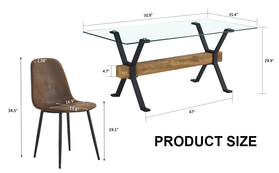 Melysen Dining Table. Modern Tempered Glass Dining Table. Large Modern office Desk with Black Metal Legs and Mdf Crossbars, Suitable For Home and office Use. 6 High-End Cushioned Seats