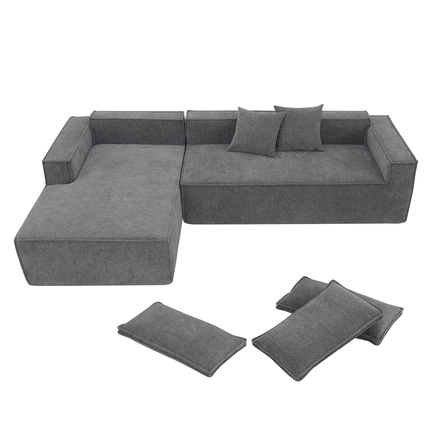 Melysen  111.5*72" Minimalist Style Modular Sectional Sofa,Wrinkle-resistant Chenille Couch Set,L-Shaped Compressed Sofa for Living Room,2 PIC Free Combination,No Assembly Require,3 Colors