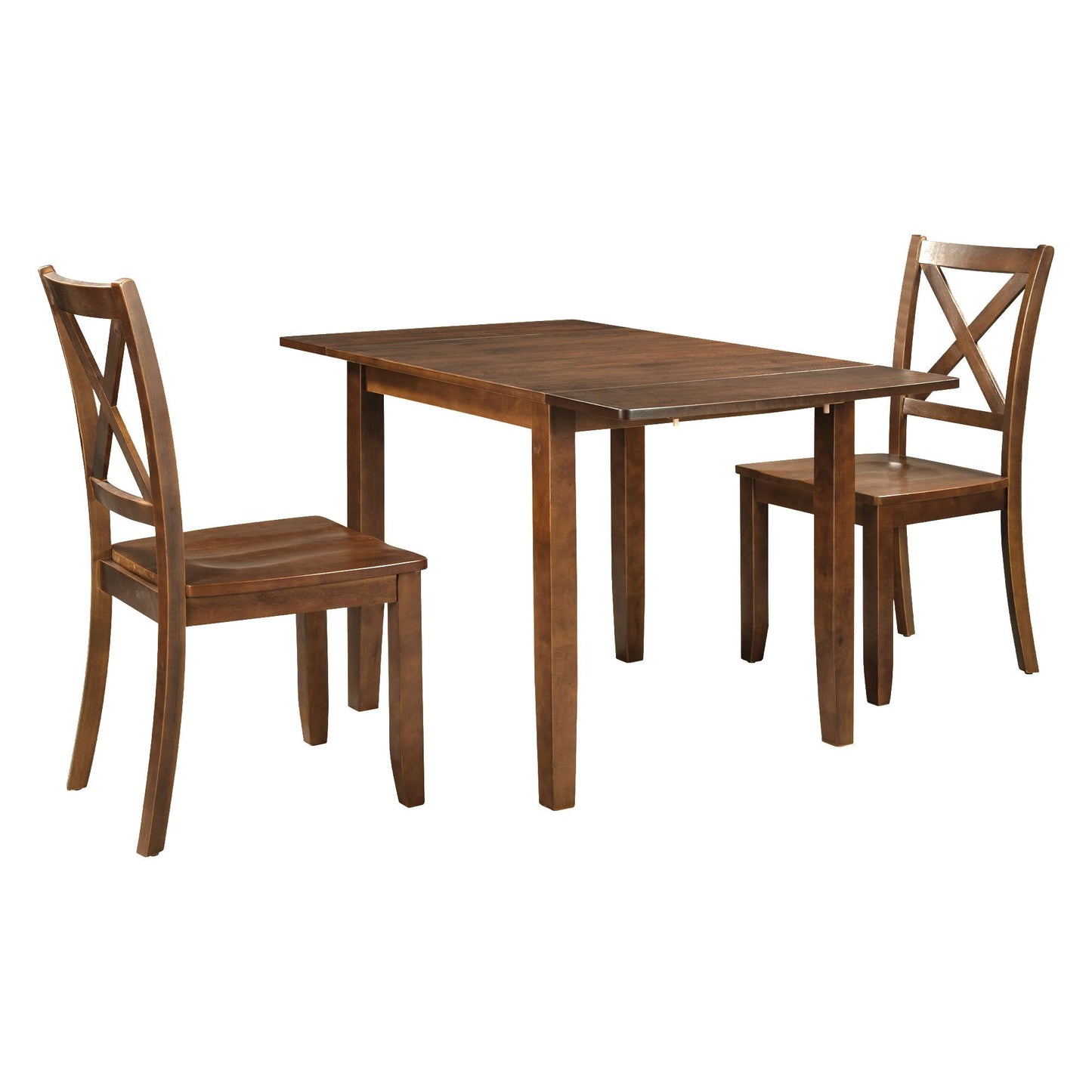 Melysen 3-Piece Wood Drop Leaf Breakfast Nook Dining Table Set with 2 X-back Chairs for Small Places