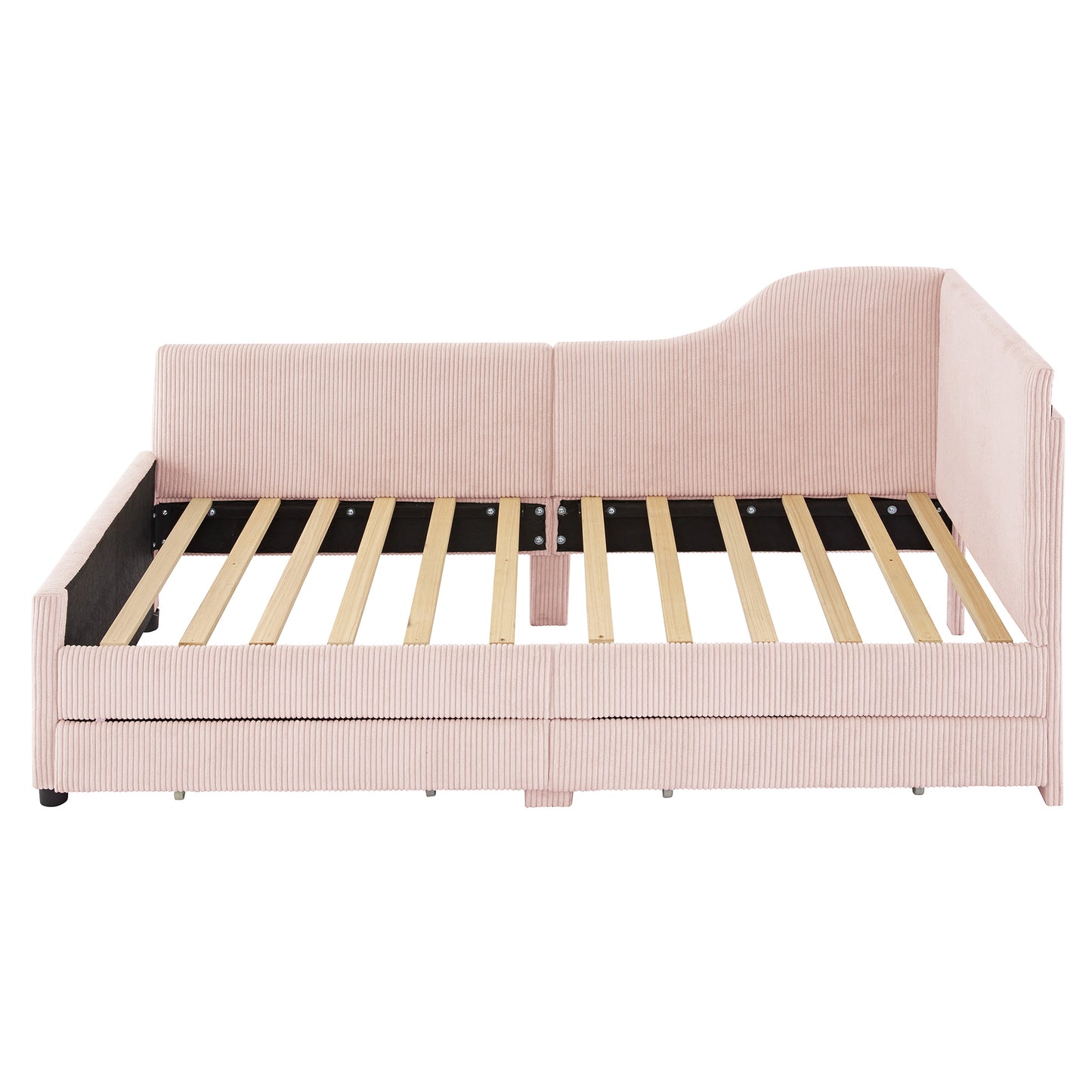 Melysen Twin Size L-Shaped Corduroy Daybed,Upholstered Bed Frame with  2 Storage Drawers