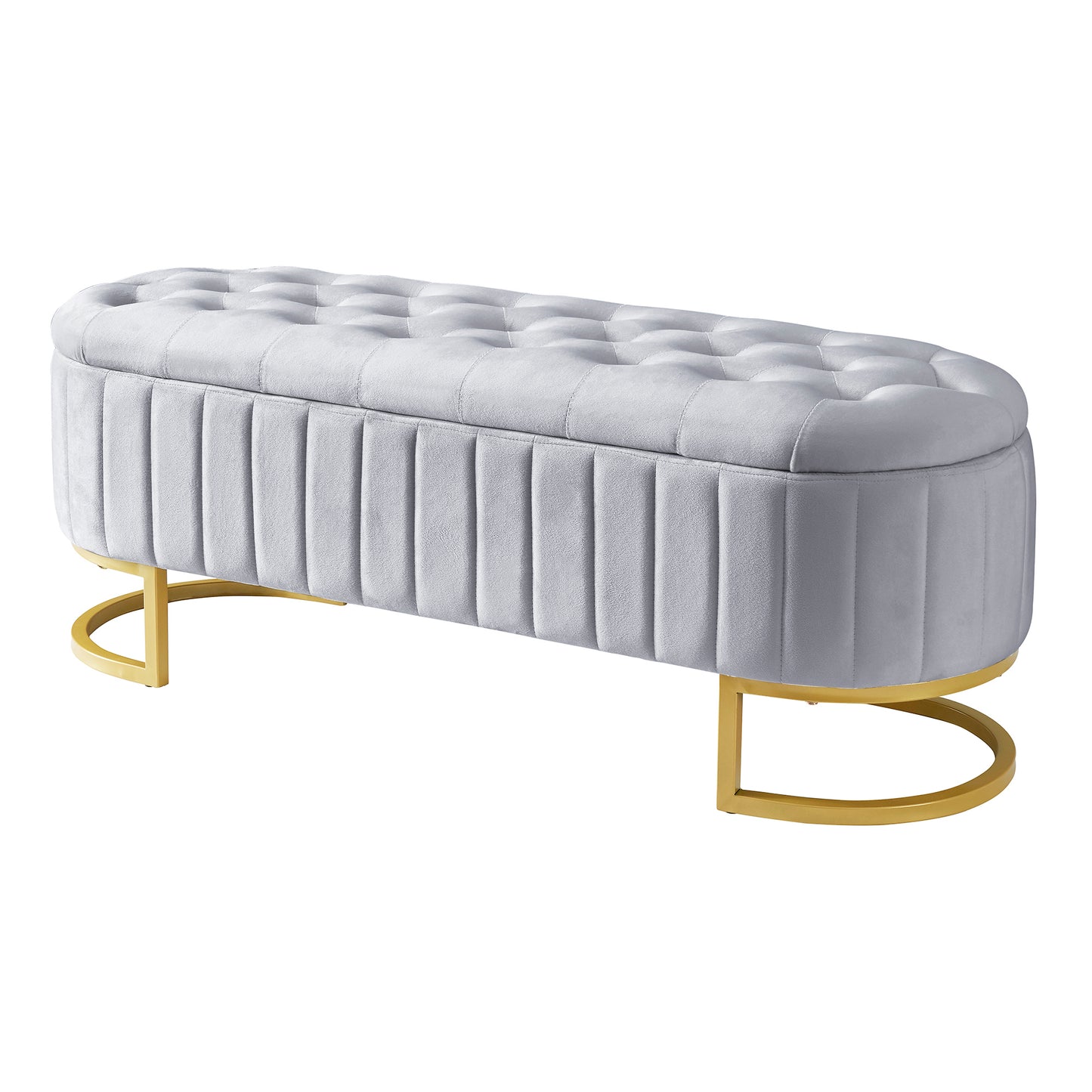 Melysen Elegant Upholstered Velvet Storage Ottoman with Button-Tufted,Storage Bench with Metal Legs for Bedroom,Living Room,Fully Assembled Except Legs