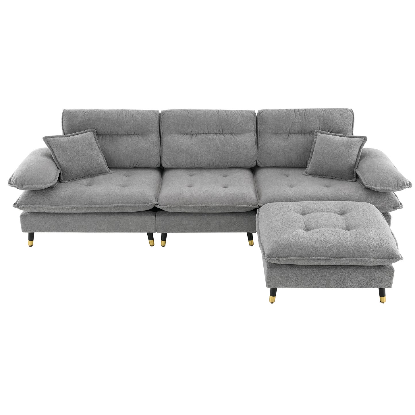 Melysen 106*66.5" L shaped Convertible Sectional Sofa,4 Seat Tufted Couch Set with Two-tone Adjust Legs,Cloud Chenille Fabric,Movable Ottoman for Living Room, Apartment,Office,3 Colors