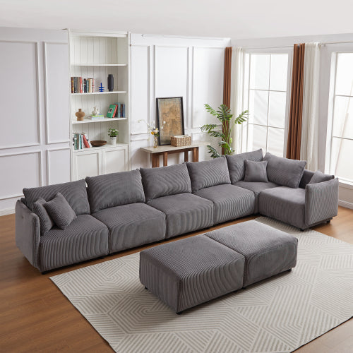 Melysen 106" Multi-Module Combination Style Sofa for Living Room, Bedroom and Other Lounge Spaces, Modern Minimalist Corduroy Combination Sofa with 2 Comfort Cushions with USB & C Charging Ports