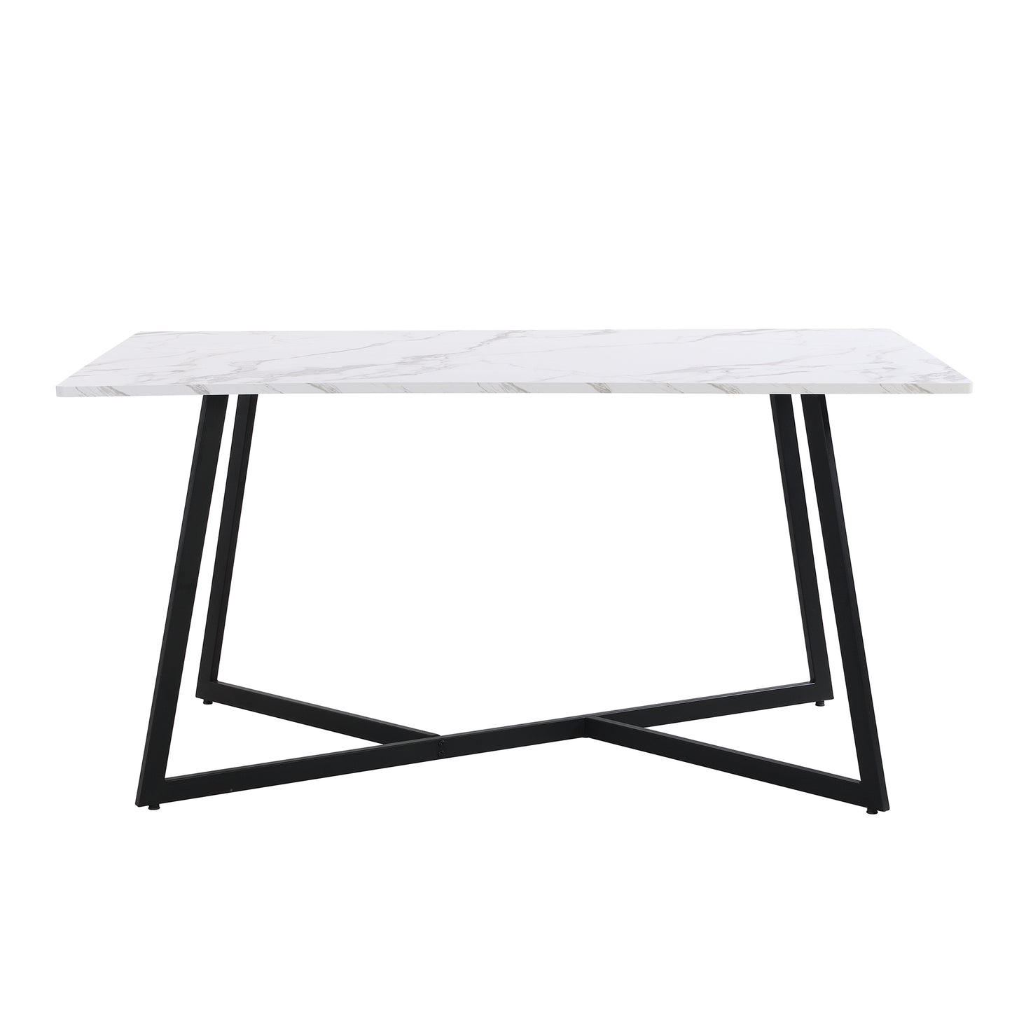 Melysen Modern Faux Marble 6-Piece Dining Table Set,60inch Metal Kitchen Table Set with Upholstered Dining Chairs and Bench