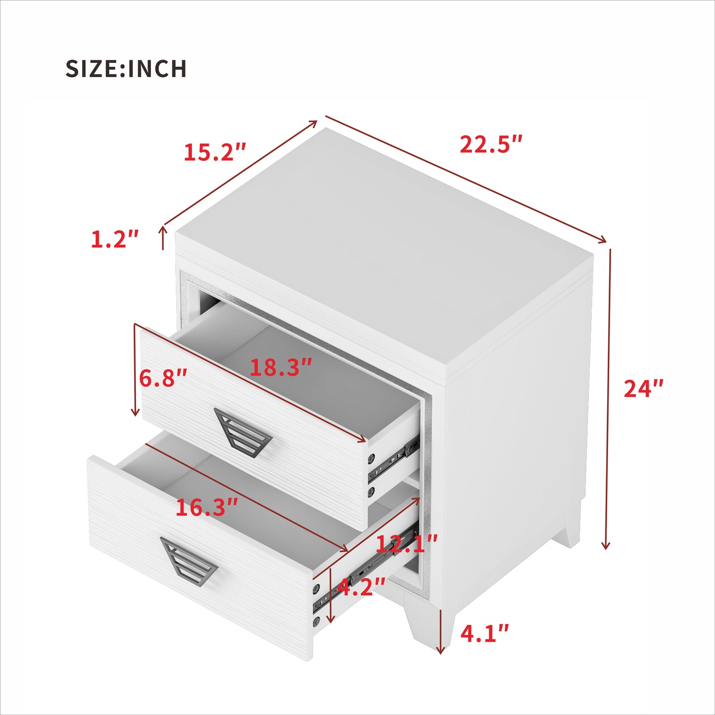 Melysen Elegant Nightstand with Metal Handle and Sparkling Shiny Decoration, Bedside Table with 2 Drawers for Bedroom, Living Room