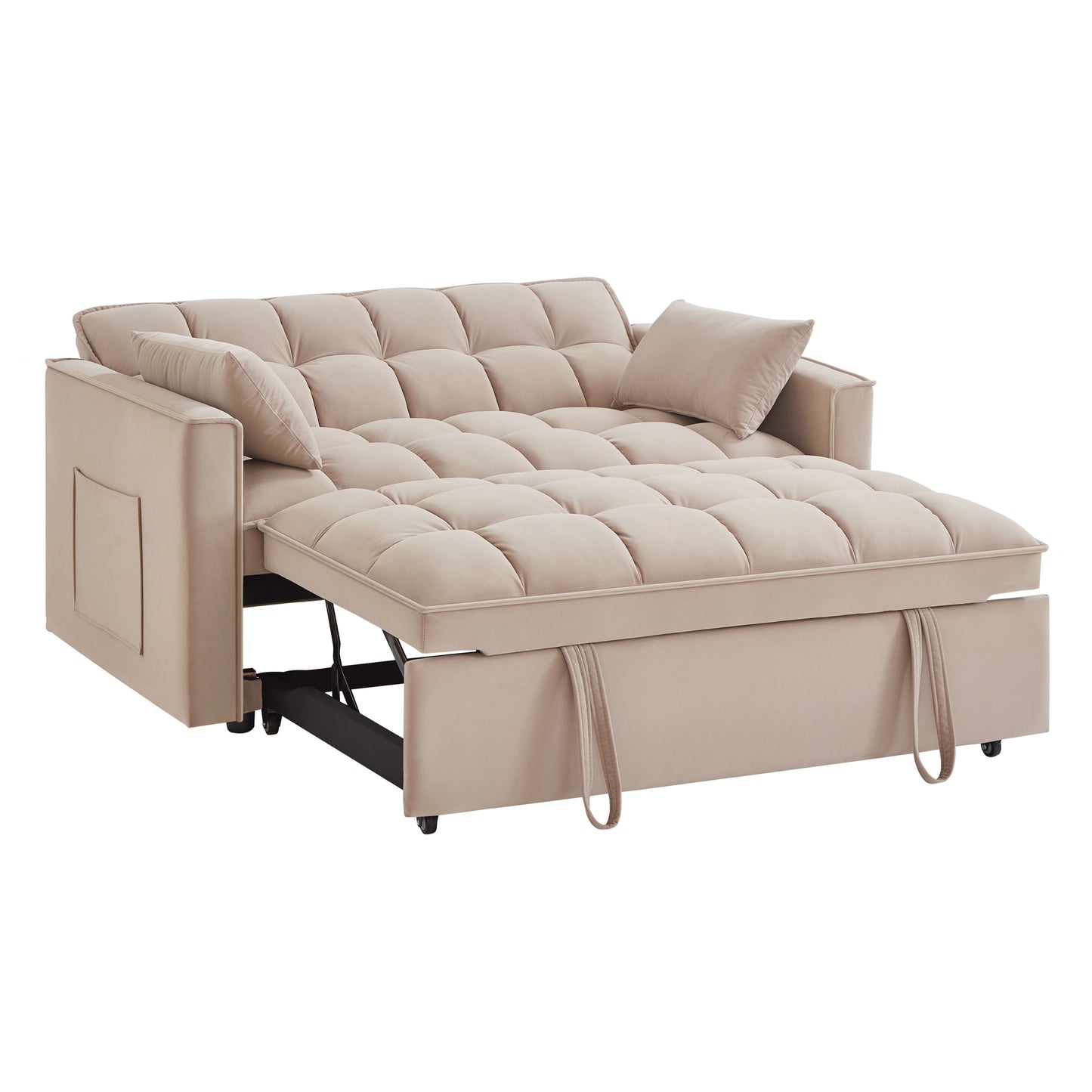 Melysen 4 in1 Loveseat Sofa Bed with Armrests & Storage Pockets, Multi-Function Tufted Pull-out Sofa Bed with Adjustable Backrest and Pillows, Convertible Loveseat Sofa Couchin