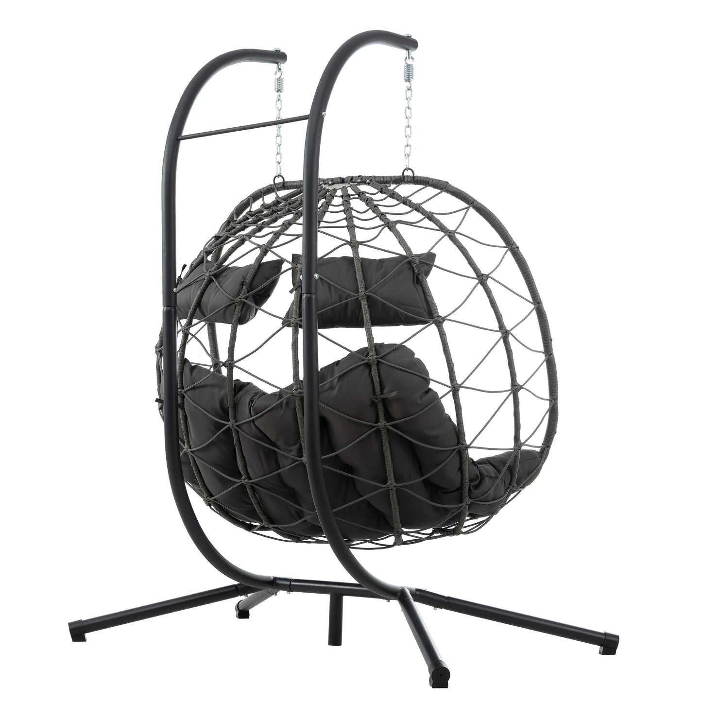 Melysen 2 Persons Egg Chair with Stand Indoor Outdoor Swing Chair Patio Wicker Hanging Egg Chair Hanging Basket Chair with Stand for Bedroom Living Room Balcony,Dark Gray