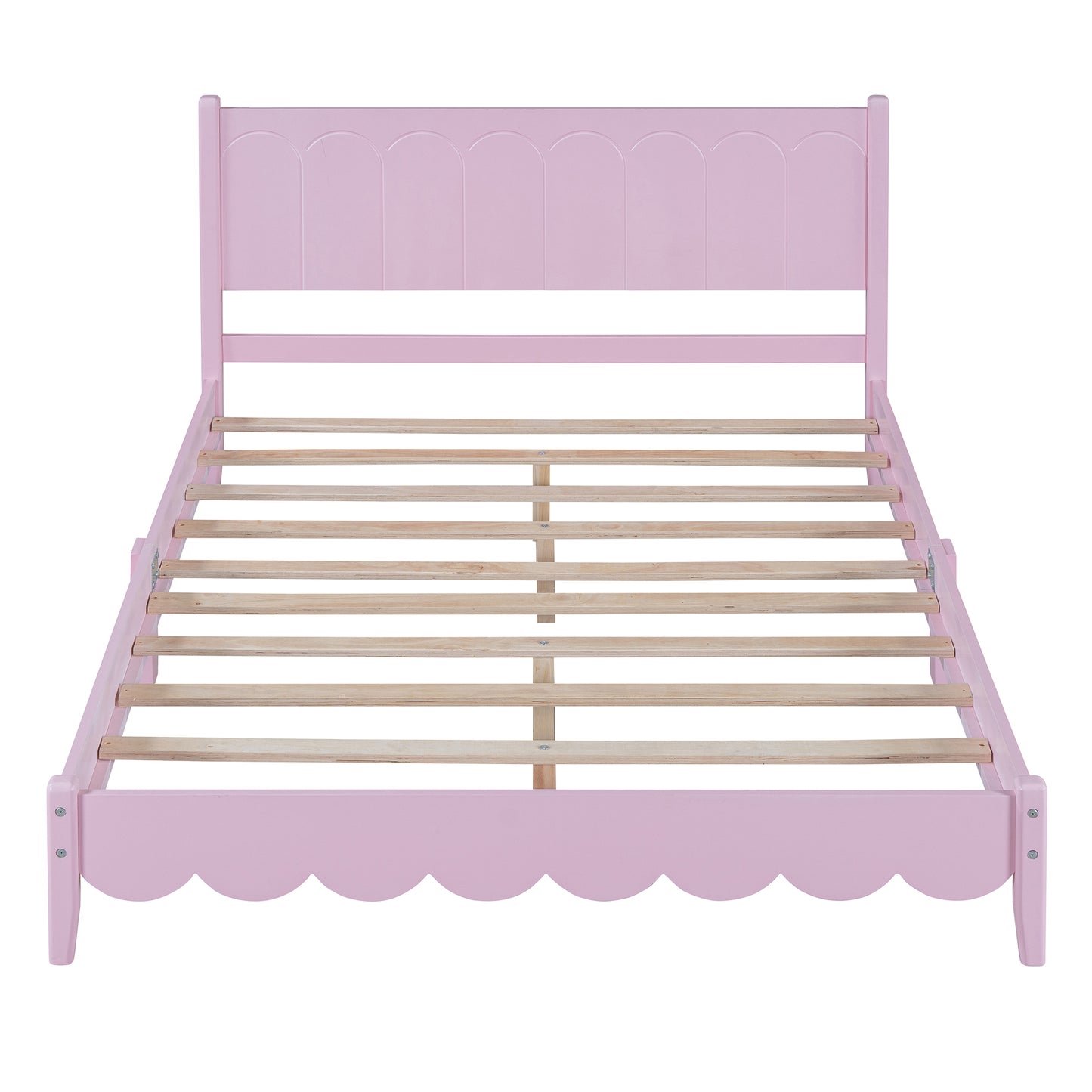 Melysen Full Size Wood Platform Bed Frame, Retro Style  Bed with Rectangular Headboard,No Need Box Spring