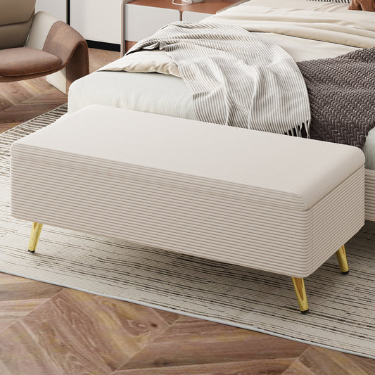 Melysen Modern Corduroy Upholstered Ottoman with Metal Legs, Storage Bench for Bedroom,Living Room