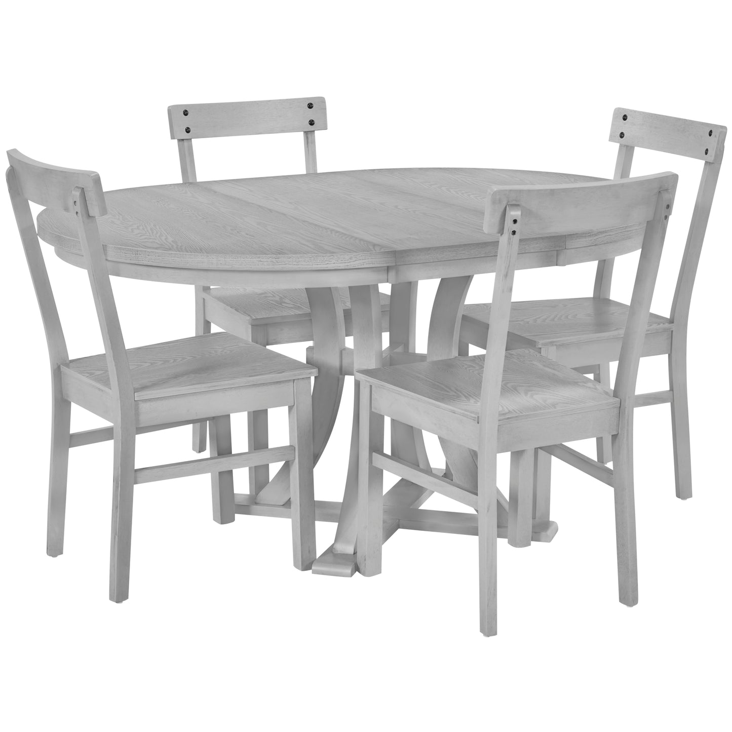 Melysen 5-Piece Rustic Round Pedestal Extendable Dining Table Set