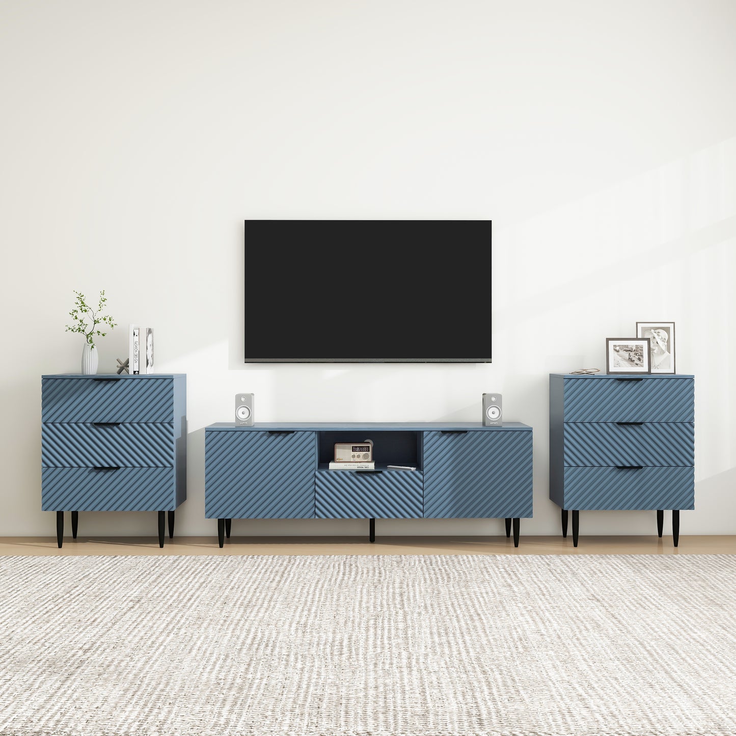 Melysen TV Stand with Solid Ion Feet, TV Console Table for Living Room, Bedroom