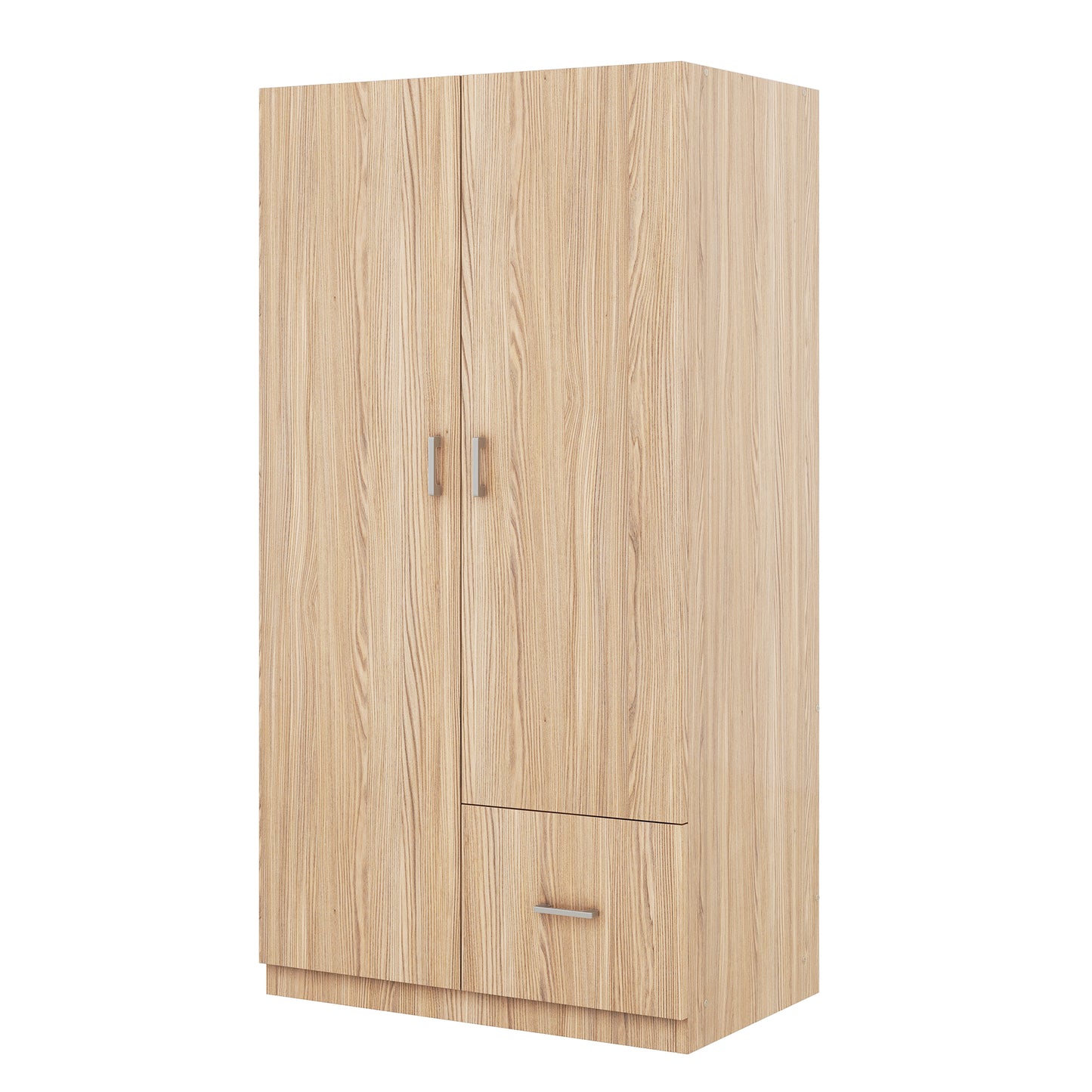 Melysen Wooden Wardrobe with Double Doors, Armoire with Hanging Rod, 5 Fixed Shelves, One Storage Drawer