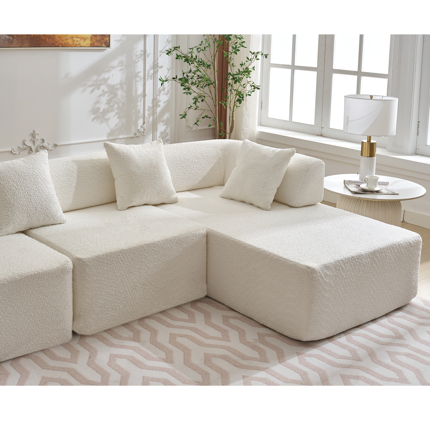 Melysen Modern Minimalist 140" L-Shape Couch,No Assembly Required,Boucle,Modular Sofa,Couch with Chaise,Free Combination Foam-Filled Sofa,4 Seats