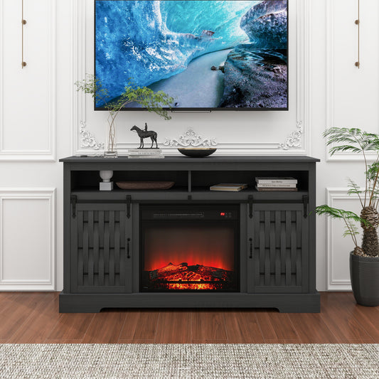 Melysen Fireplace TV Stand for TVs up to 65", Entertainment Center with 23" Electric Fireplace, Farmhouse TV Stand Industrial Media Console with Sliding Barn Door for Living Room, 58 Inch