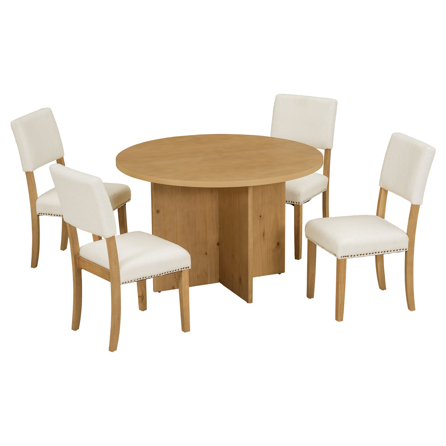 Melysen Modern 5-Piece Round Dining Table Set Pedestal Kitchen Table Set with 4 Upholstered Dining Chairs for Studio, Apartment, Small Places