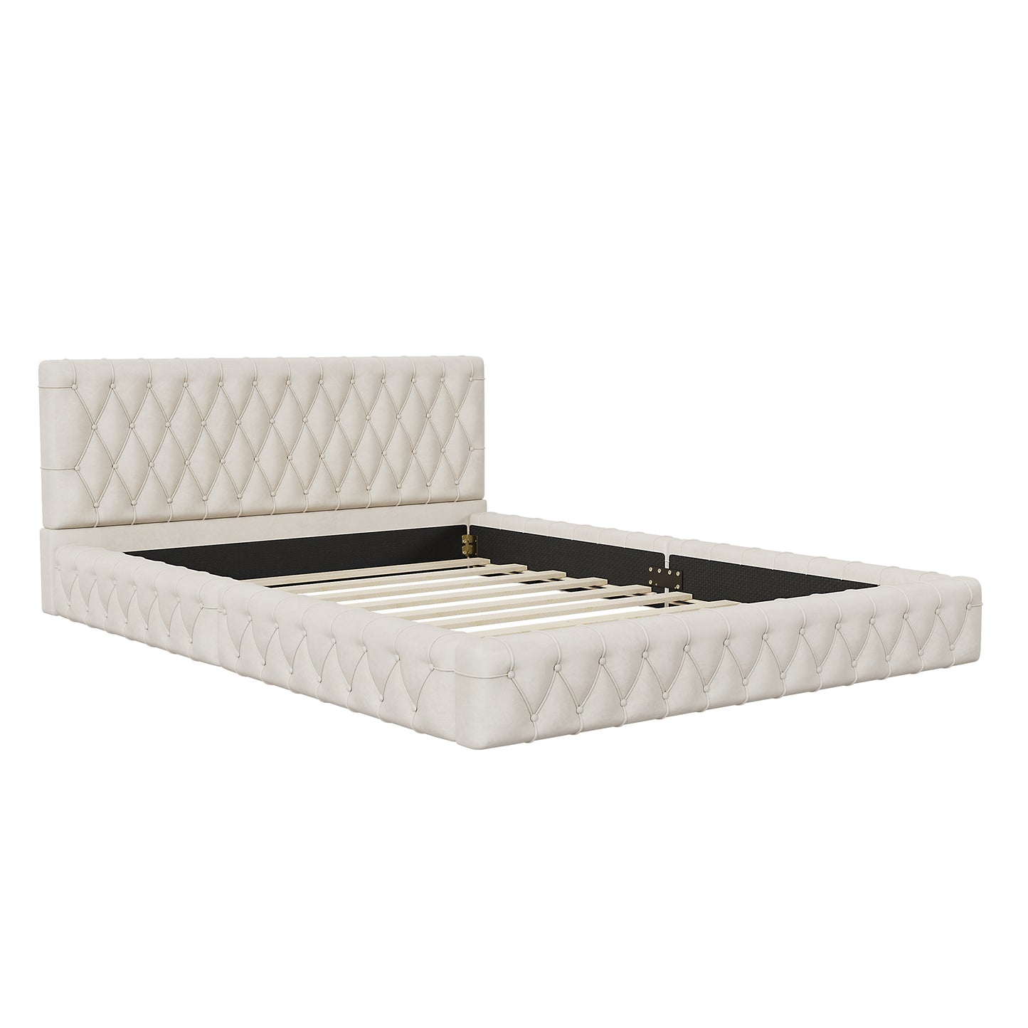 Melysen Queen Size Upholstered Bed with Tufted Headboard, Modern Velvet Platform Bed , No Box Spring Required