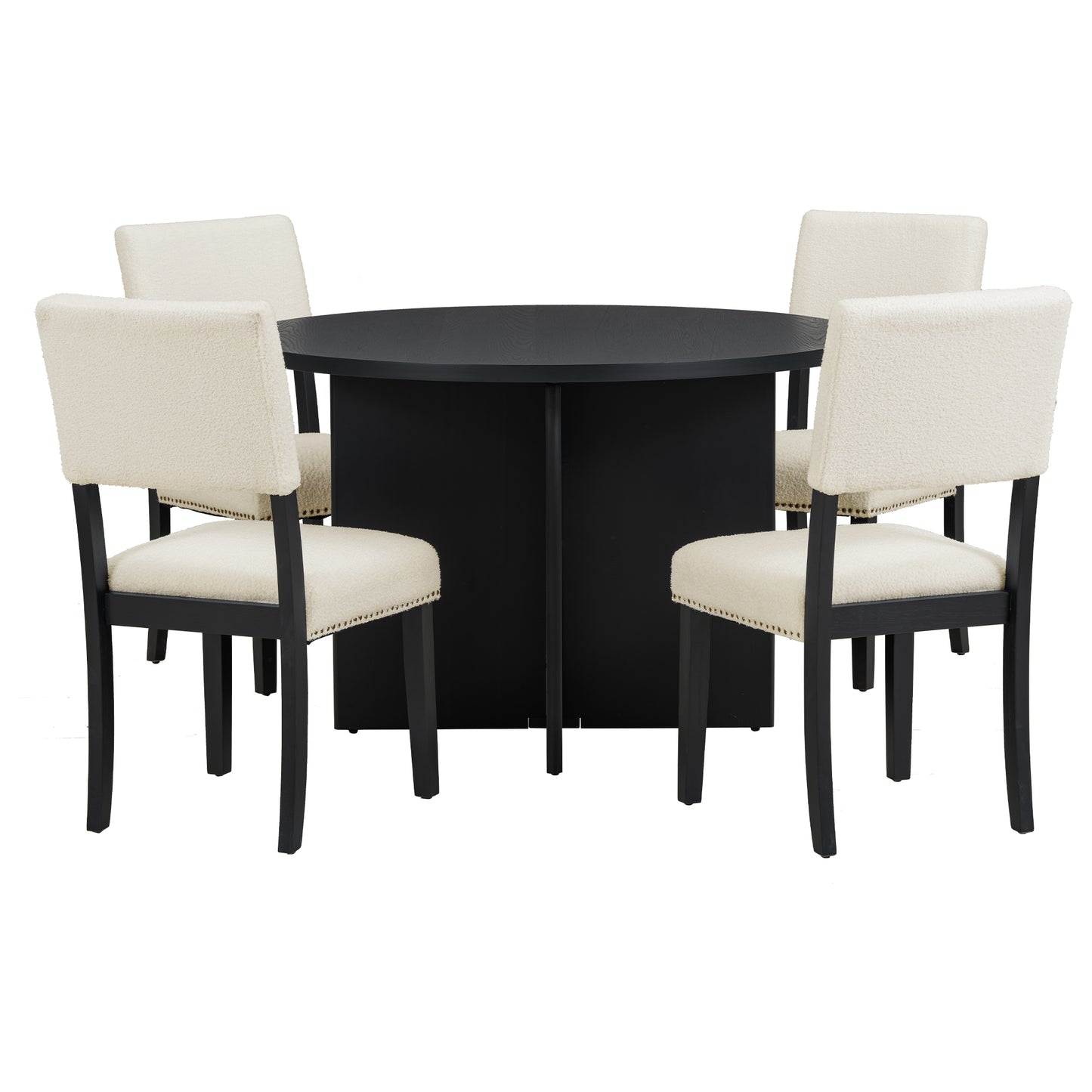 Melysen Modern 5-Piece Round Dining Table Set Pedestal Kitchen Table Set with 4 Upholstered Dining Chairs for Studio, Apartment, Small Places