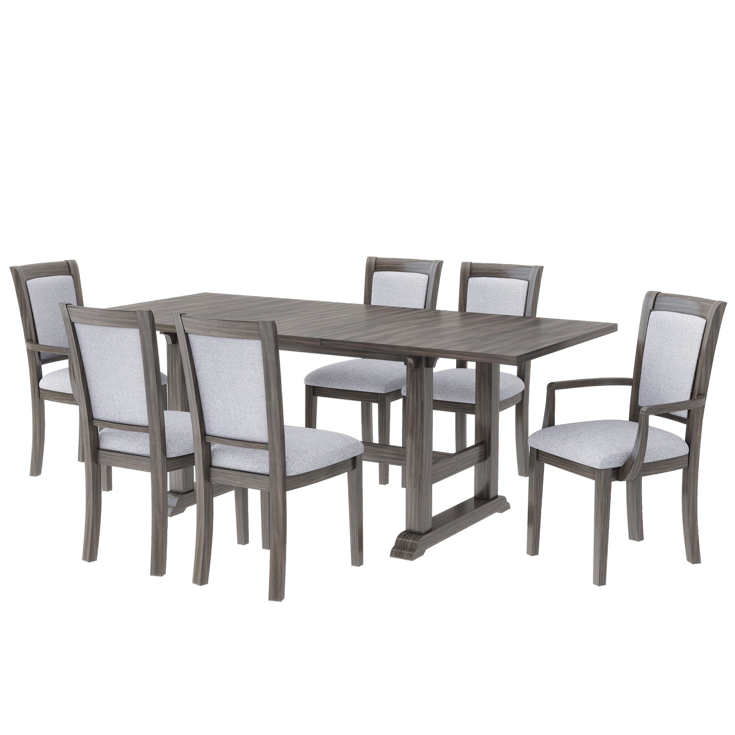 Melysen 7-Piece Updated 76.9inch Extendable Trestle Dining Table Set with Removable Leaf, Kitchen Table Set with Upholstered Side Chair and Arm Chair,Set of 6