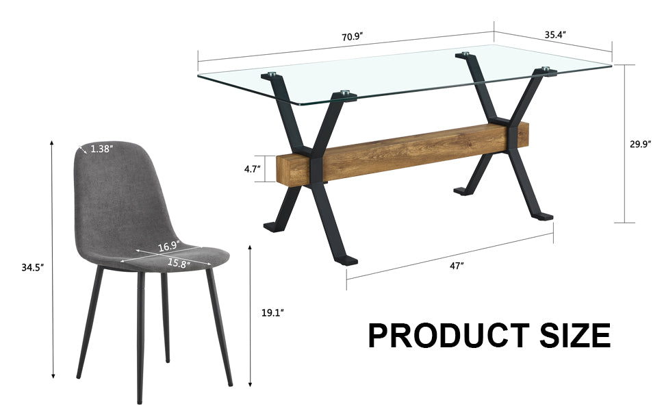 Melysen Dining Table. Modern Tempered Glass Dining Table. Large Modern office Desk with Black Metal Legs and Mdf Crossbars, Suitable For Home and office Use. 8 High-End Cushioned Seats