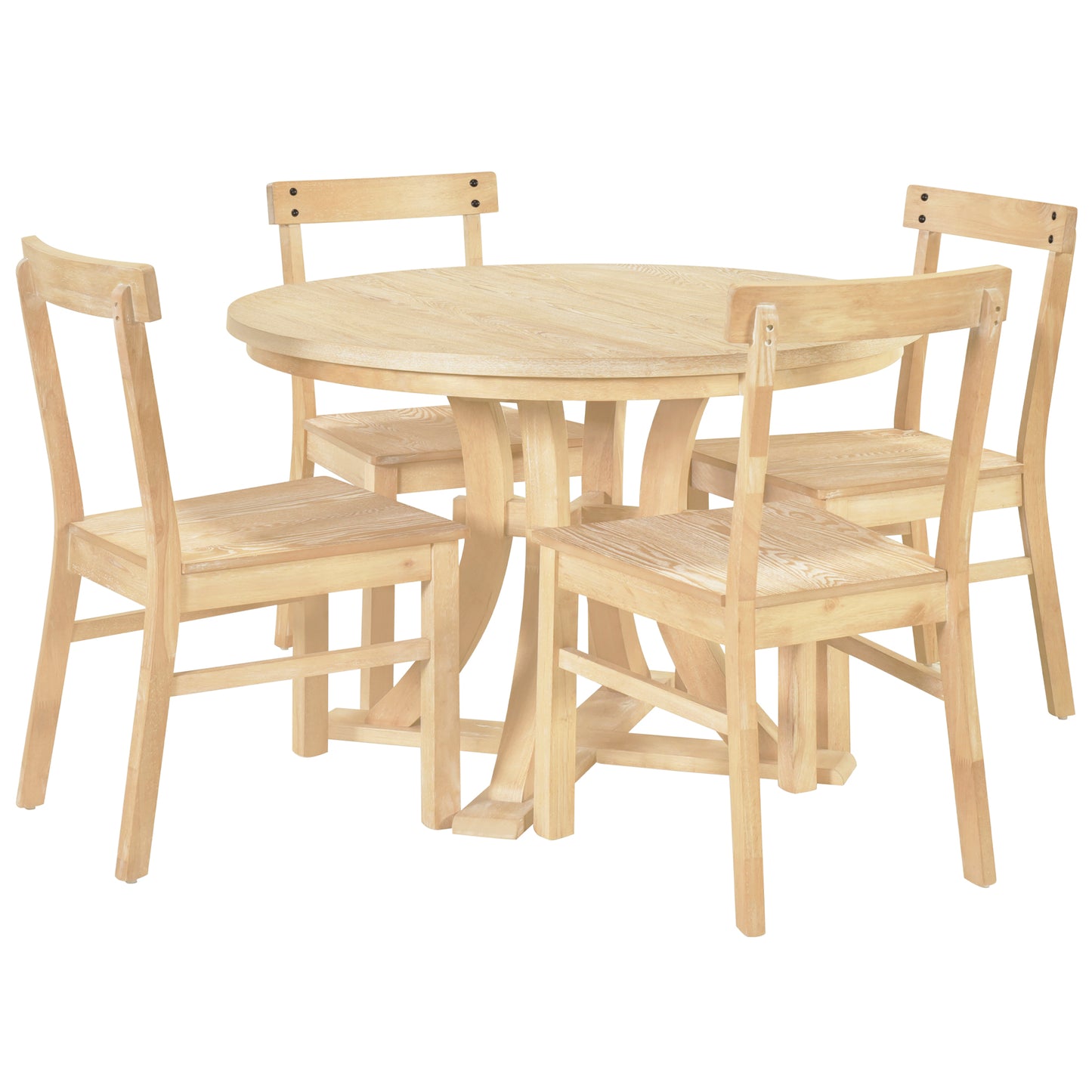 Melysen 5-Piece Rustic Round Pedestal Extendable Dining Table Set