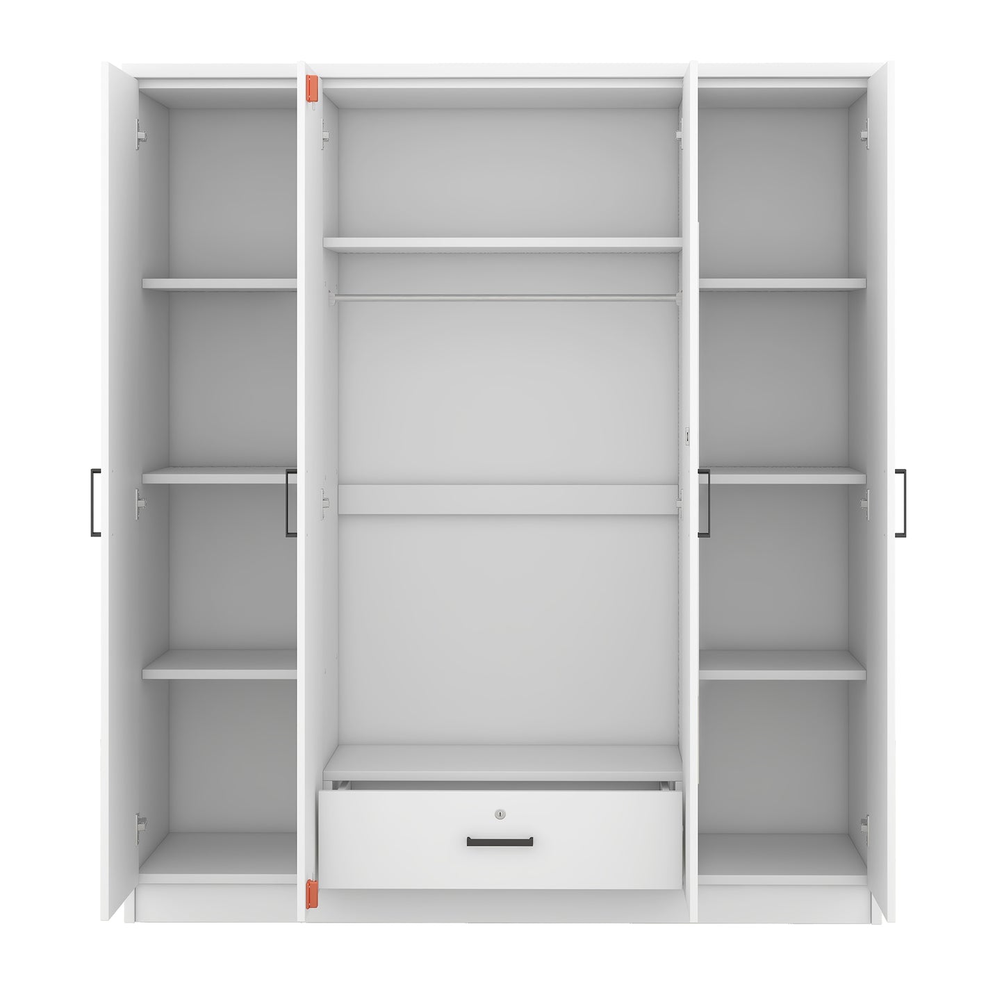 Melysen 4-Door Mirror Wardrobe with shelves, White