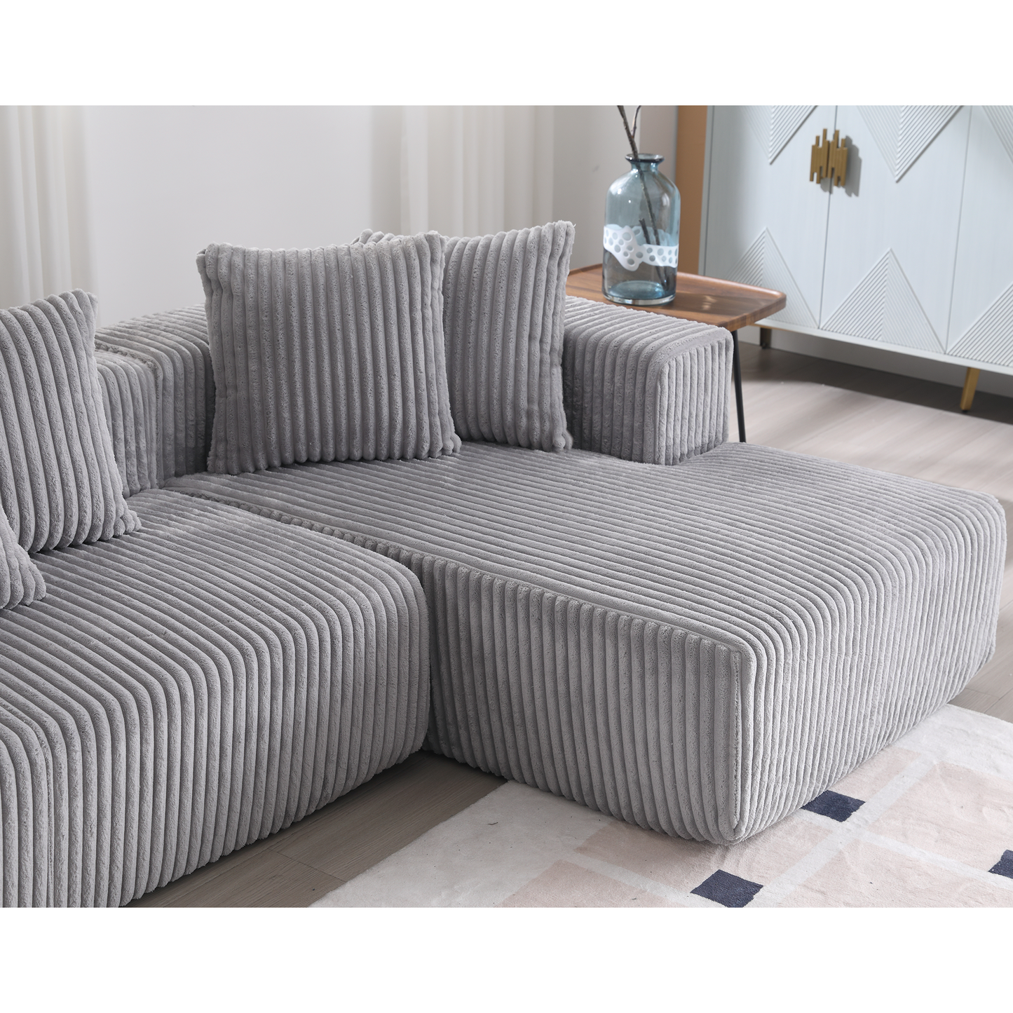 Melysen 131'' Modular Sectional Couch, U-shaped sofa , Chaise Lounge, Striped fabric,Upholstered 4 Seater Couch for Living Room, Bedroom, Free Combination Sofa (Corduroy)