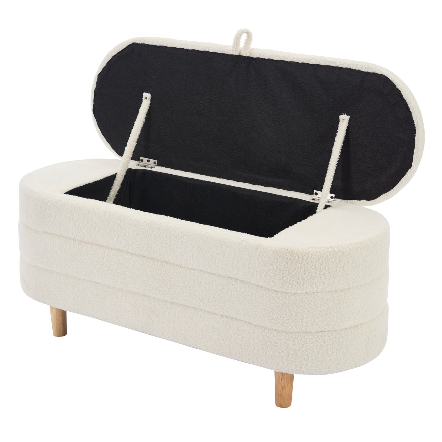 Melysen Elegant Upholstered Sherpa Fabric  Storage Ottoman with Wood Legs, Storage Bench for Bedroom, Living Room