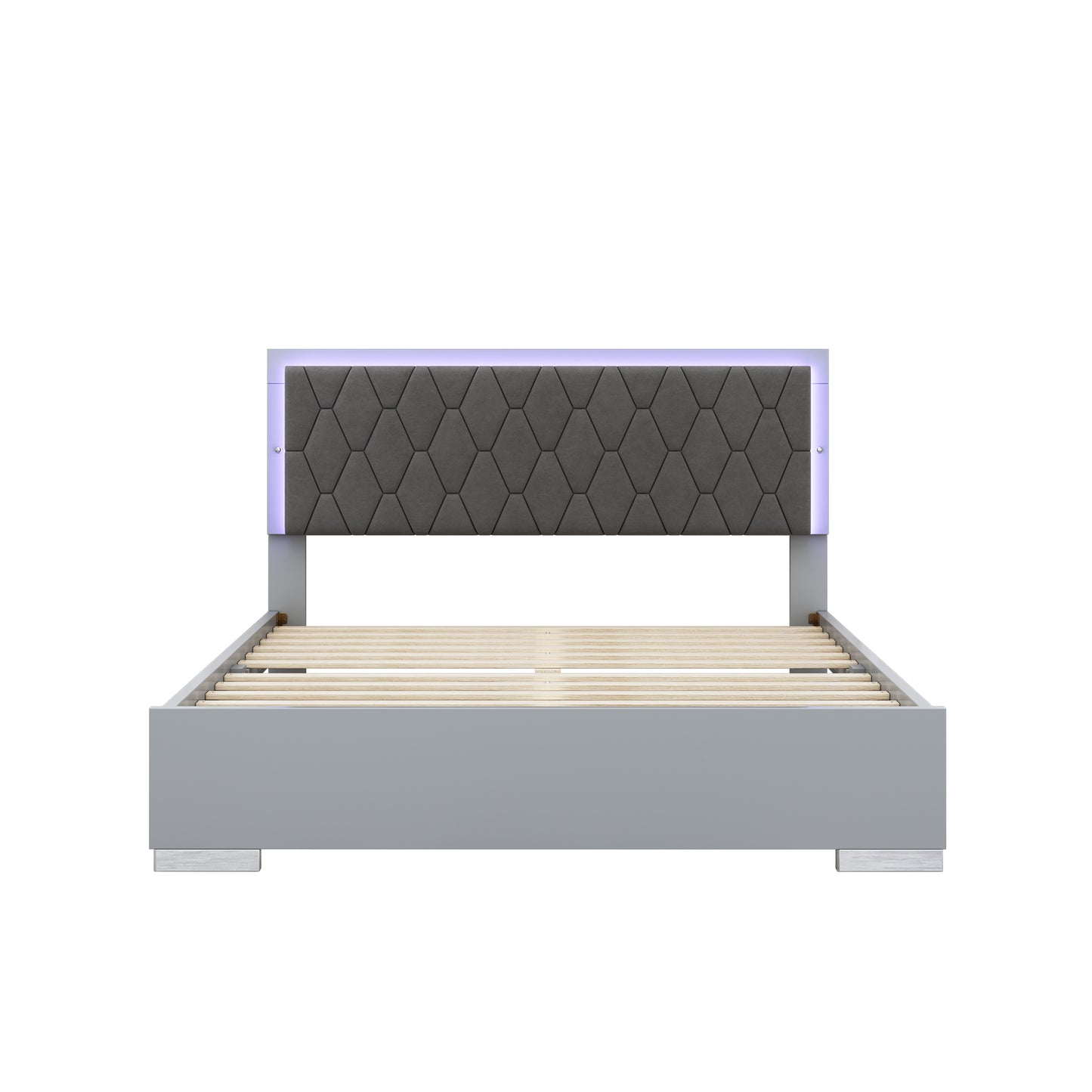 Melysen Queen Size Upholstered Bed with LED Light,Modern Platform Bed with with Velvet Headboard