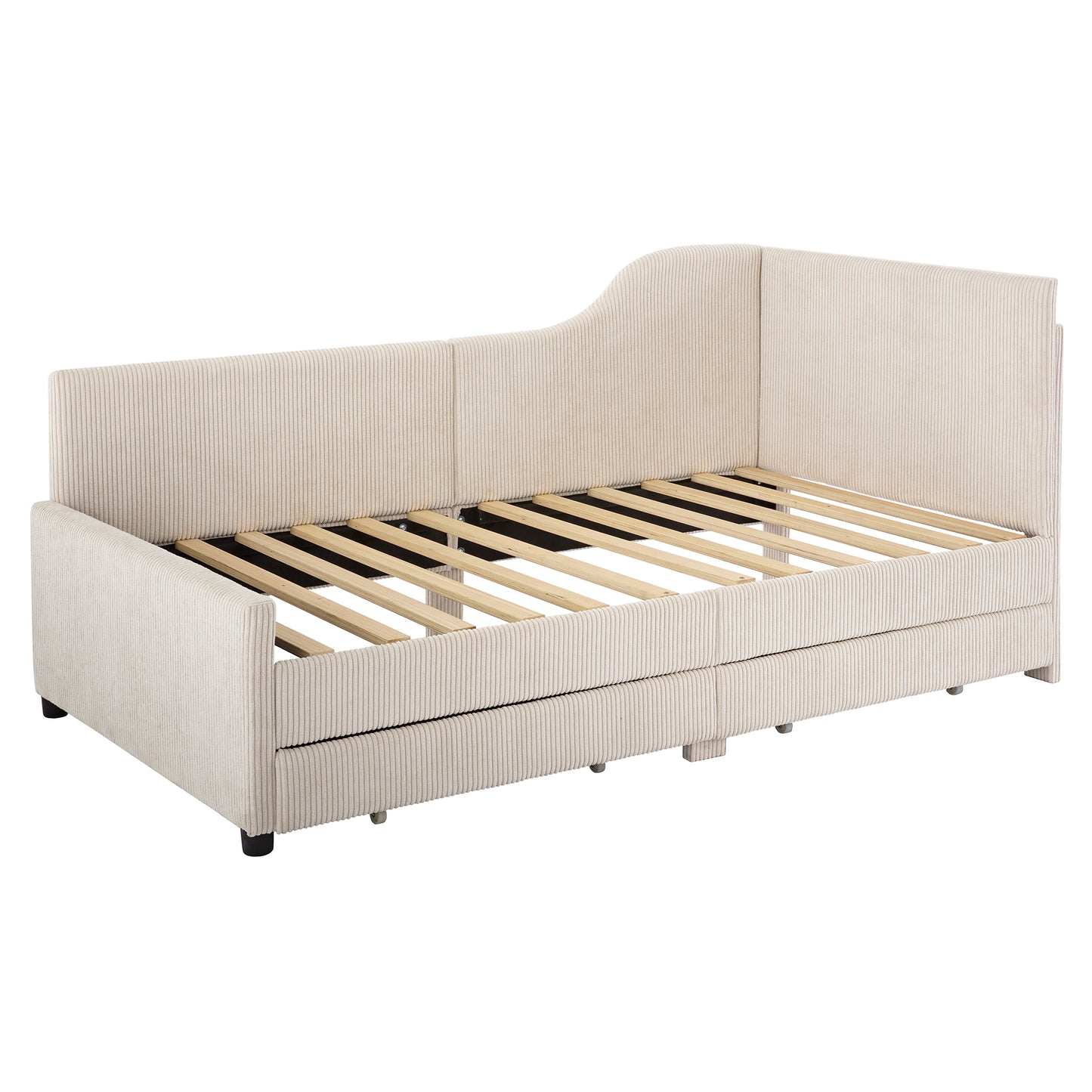 Melysen Twin Size L-Shaped Corduroy Daybed,Upholstered Bed Frame with  2 Storage Drawers