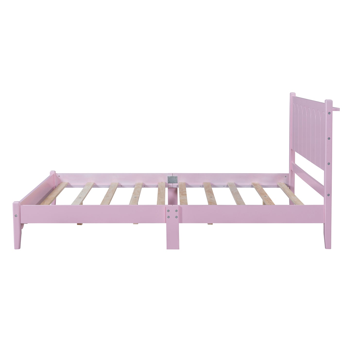 Melysen Full Size Wood Platform Bed Frame, Retro Style  Bed with Rectangular Headboard,No Need Box Spring