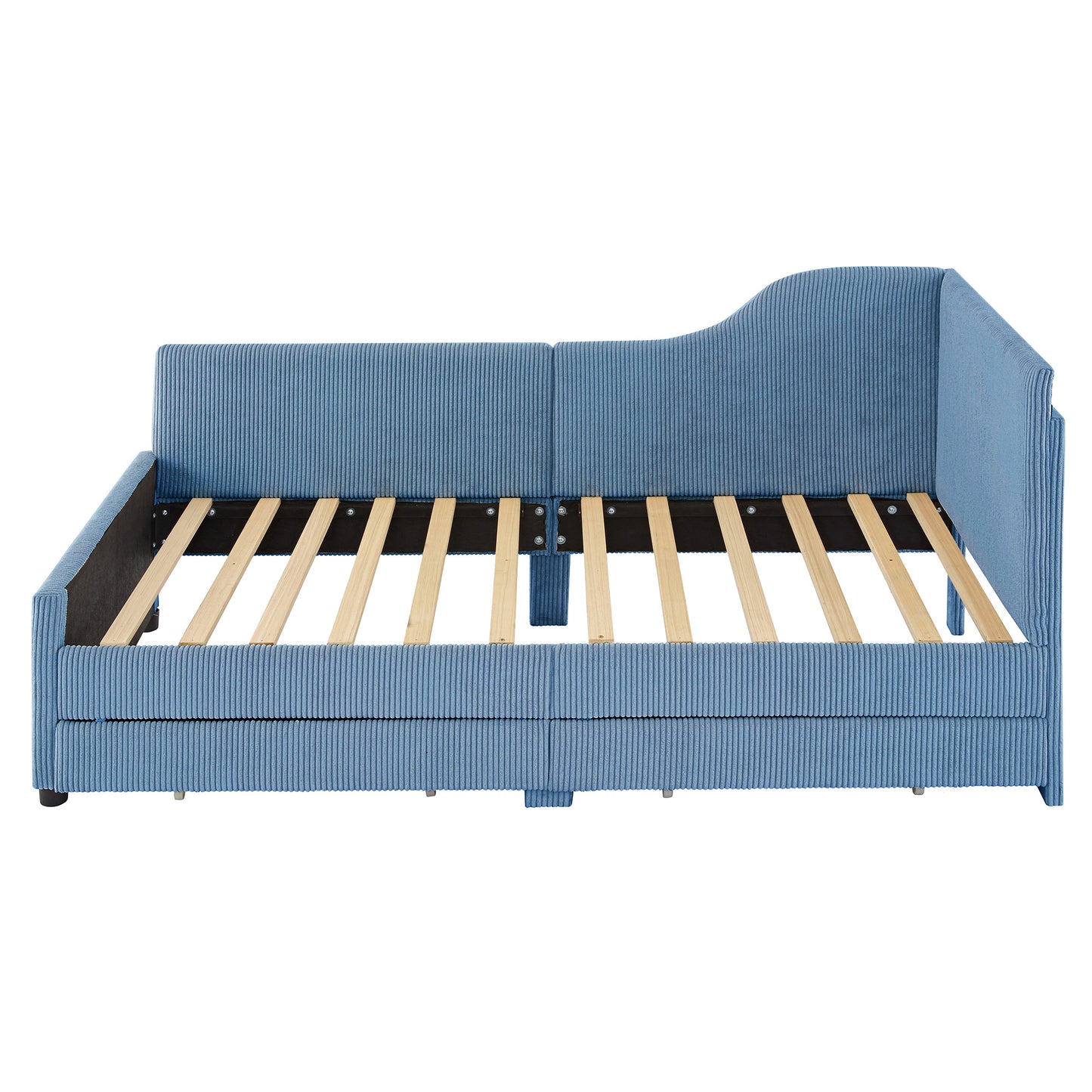 Melysen Twin Size L-Shaped Corduroy Daybed,Upholstered Bed Frame with  2 Storage Drawers