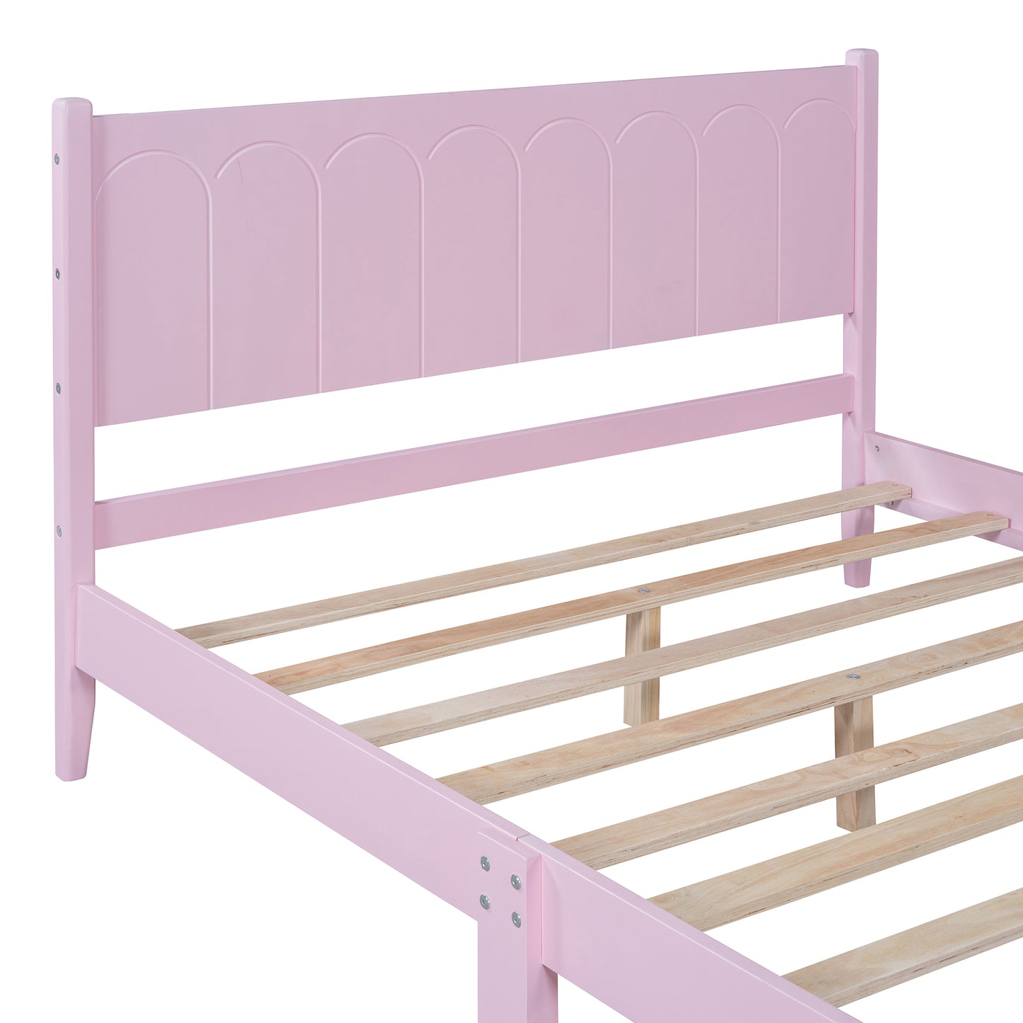 Melysen Full Size Wood Platform Bed Frame, Retro Style  Bed with Rectangular Headboard,No Need Box Spring