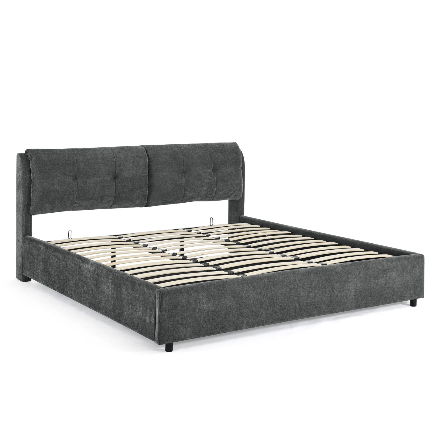 Melysen King Size Storage Upholstered Hydraulic Platform Bed with Integrated Headboard, Chenille Fabric