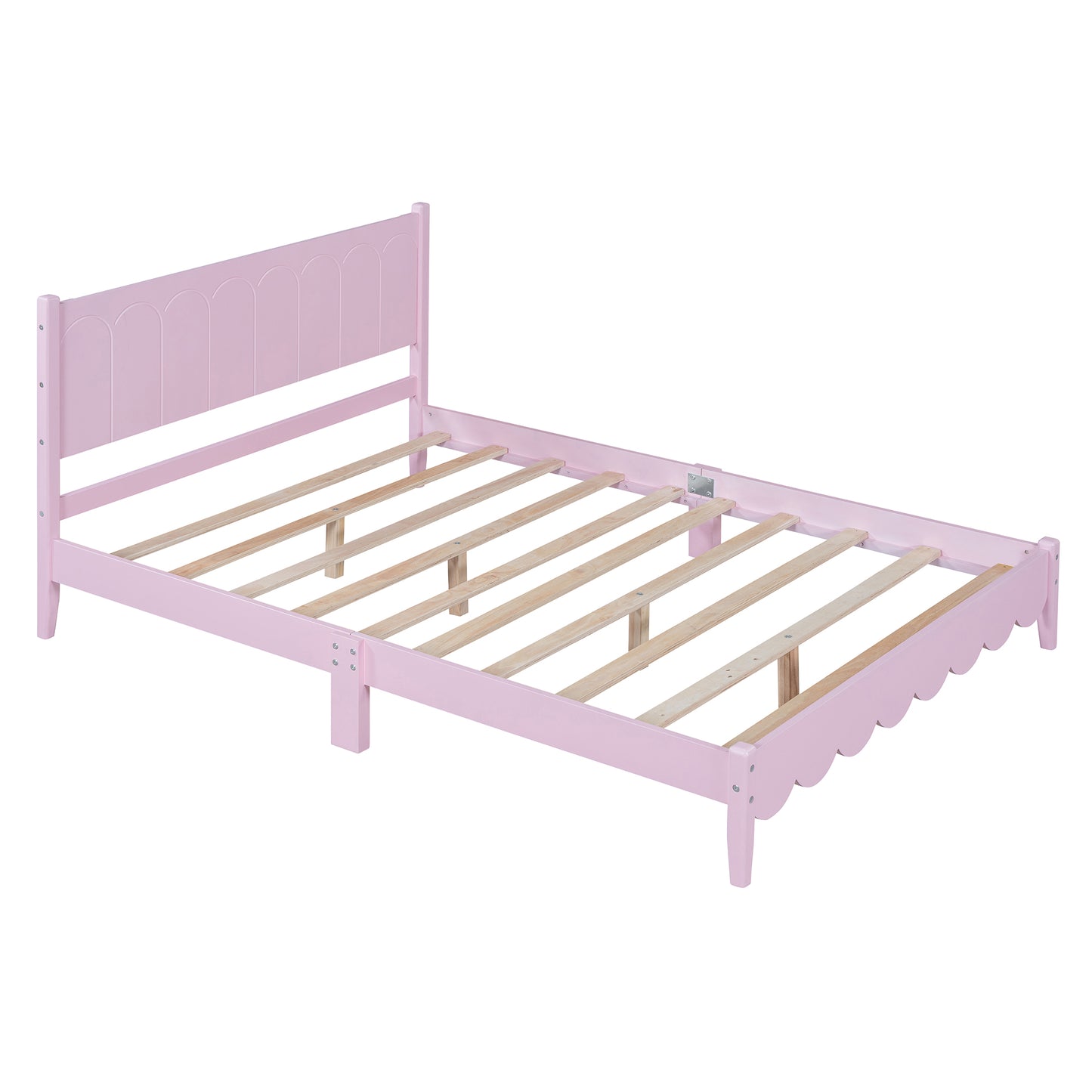 Melysen Full Size Wood Platform Bed Frame, Retro Style  Bed with Rectangular Headboard,No Need Box Spring