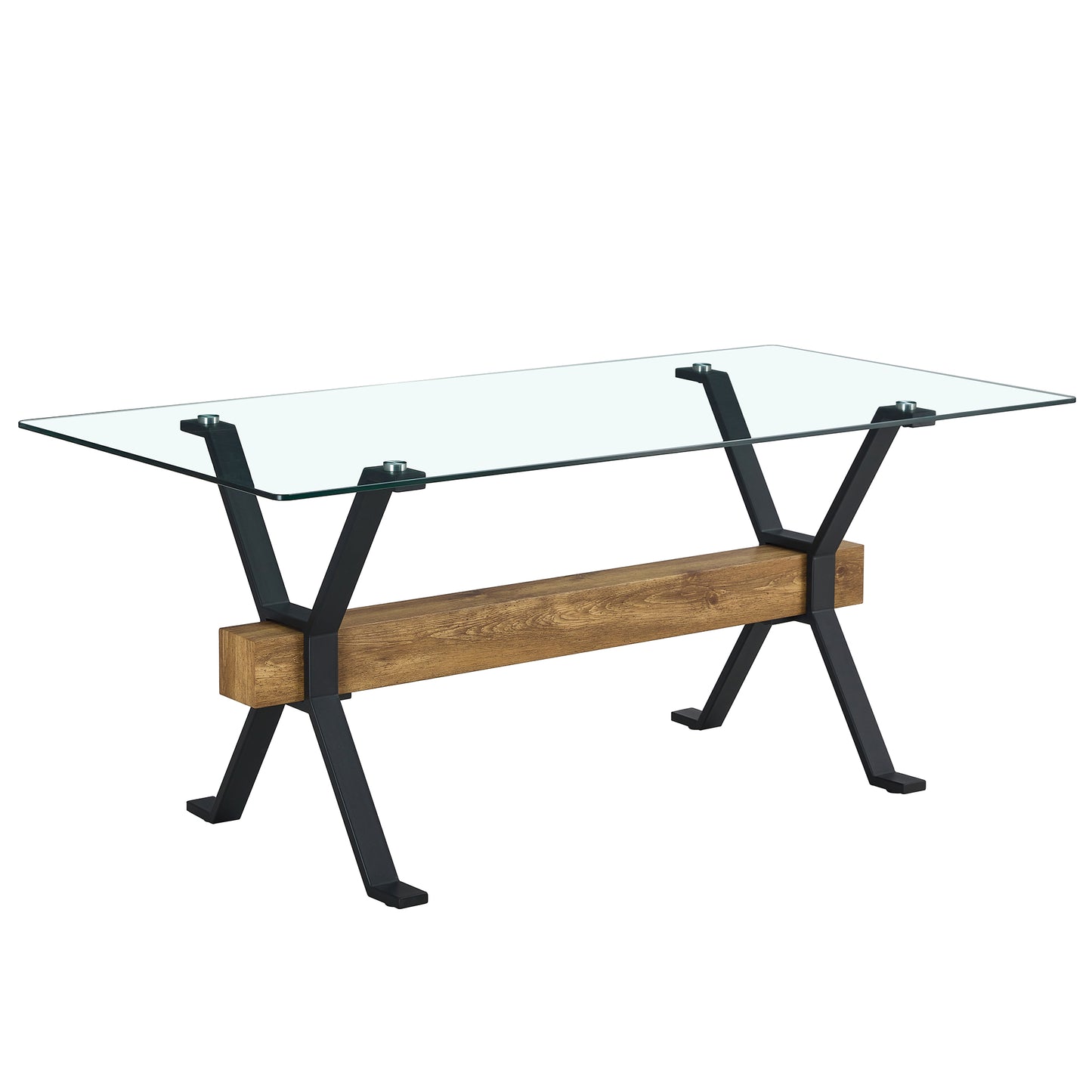 Melysen Dining Table. Modern Tempered Glass Dining Table. Large Modern office Desk with Black Metal Legs and Mdf Crossbars, Suitable For Home and office Use. 4 High-End Cushioned Seats